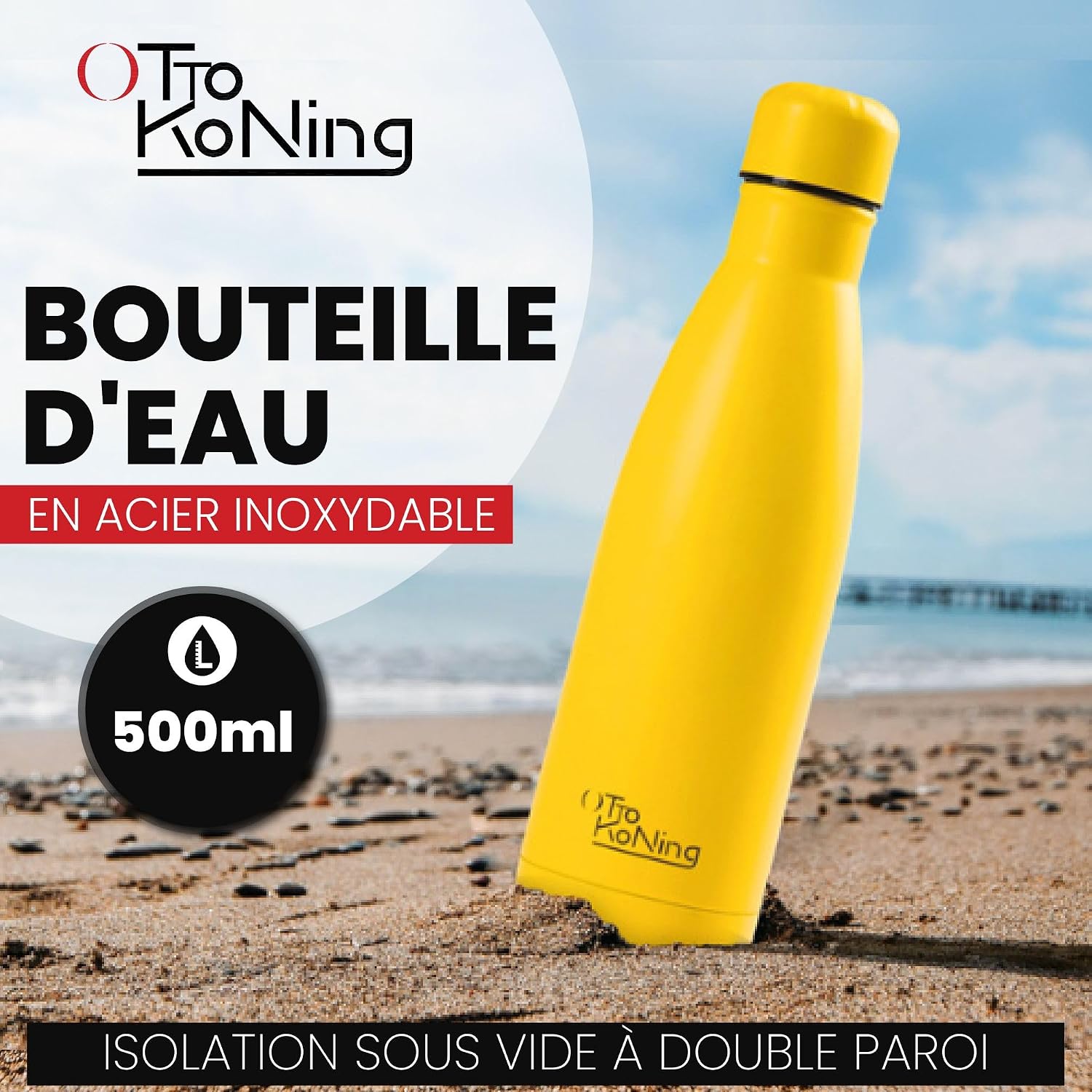 Otto Koning Insulated Water Bottle 500ml - Insulated Water Bottle Keeps Drinks Cold for 24 Hours and Hot for 12 Hours - Leak Proof Insulated Water Bottle BPA Free
