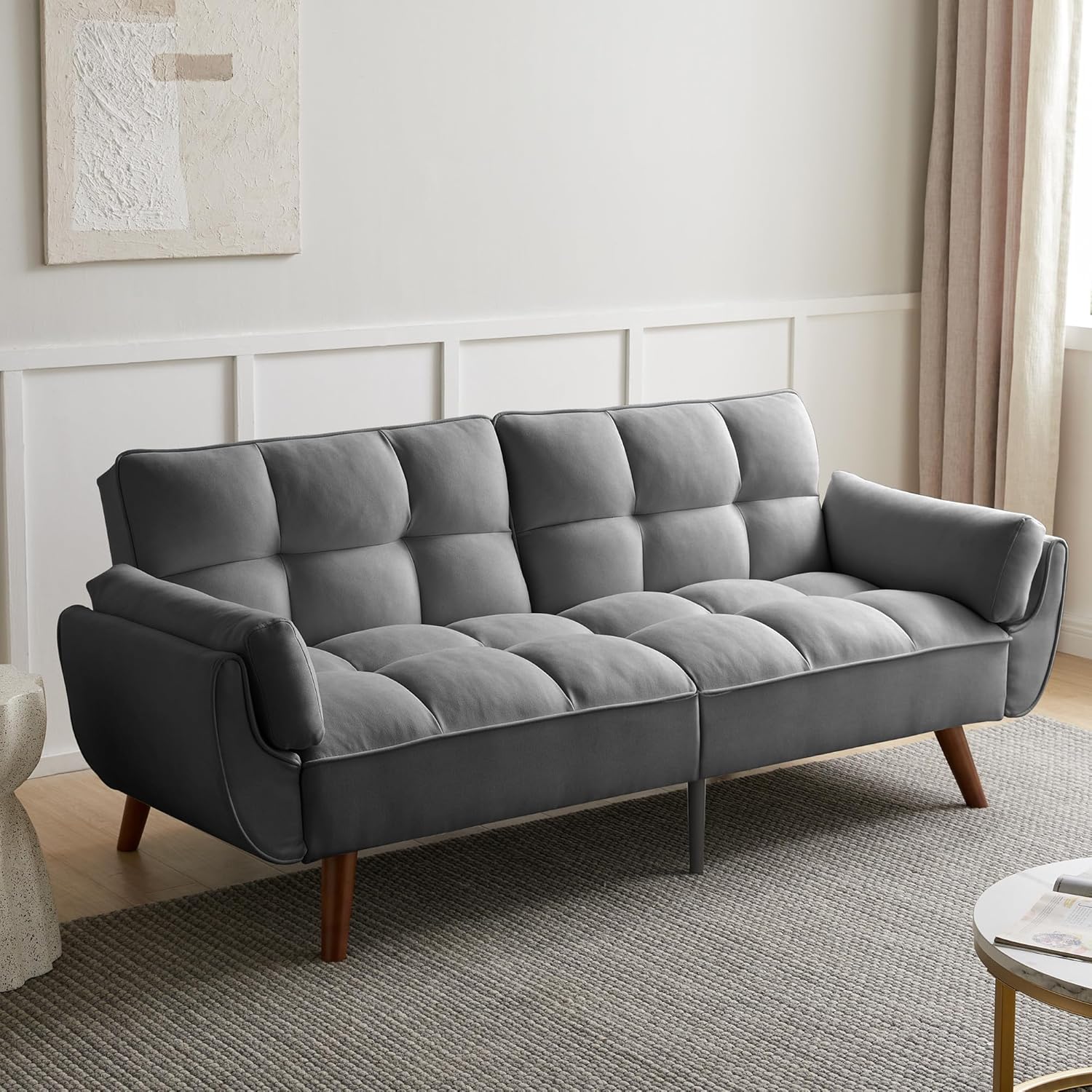Canapé-lit convertible JIEXI – 3 places – Tissu gris – Dossier 3 positions – 170 cm