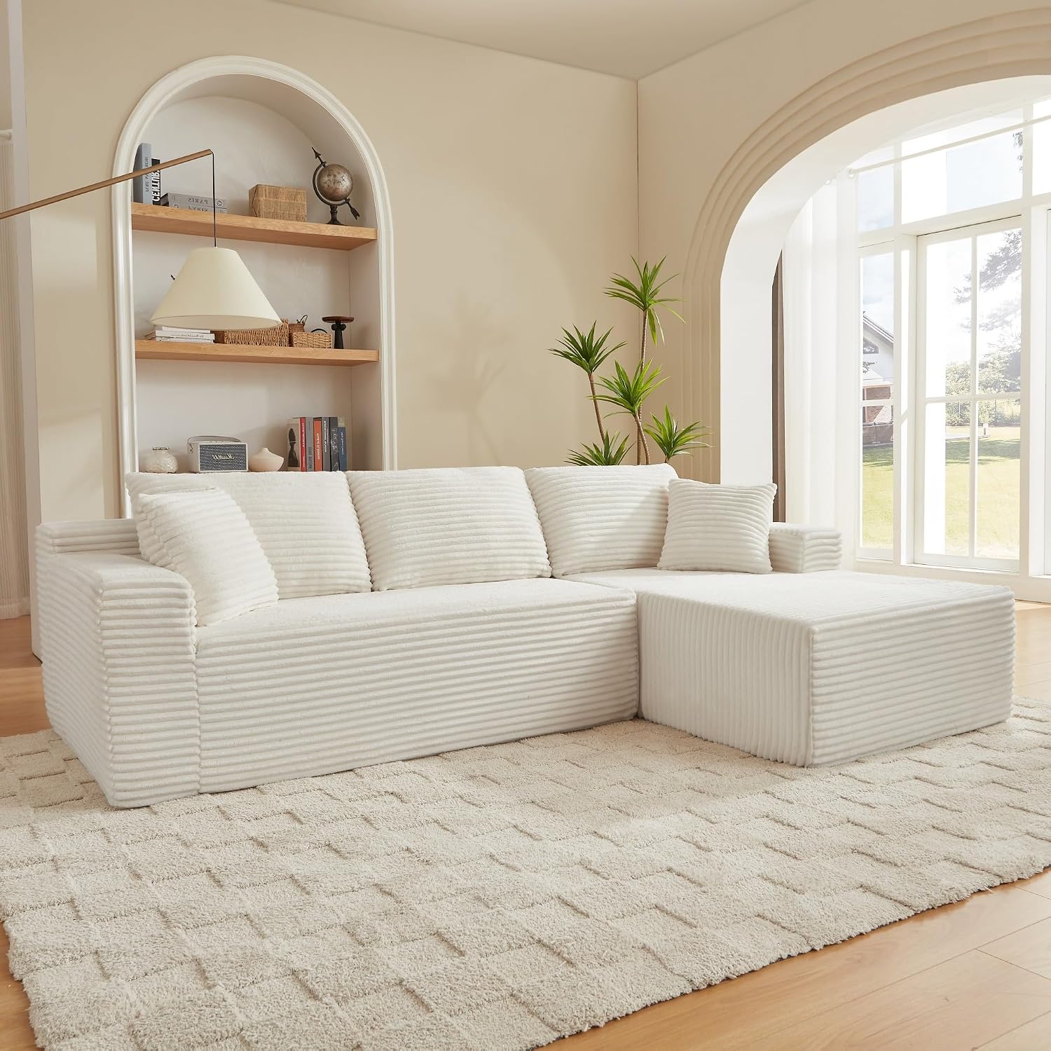 Canapé d'Angle Modulable 3 Places – Mémoire de Forme, Housse Lavable, Sans Montage | Blanc