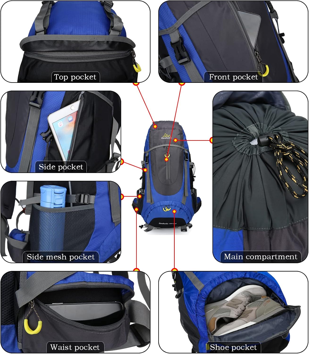 70 l rugzak, trekking, kamperen, reizen, wandelen, groot, voor heren en dames