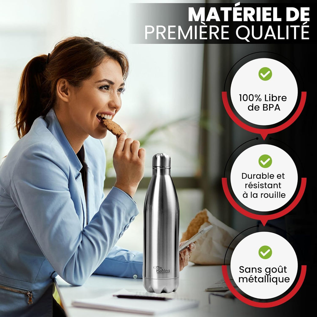 Otto Koning Insulated Water Bottle 500ml - Insulated Water Bottle Keeps Drinks Cold for 24 Hours and Hot for 12 Hours - Leak Proof Insulated Water Bottle BPA Free