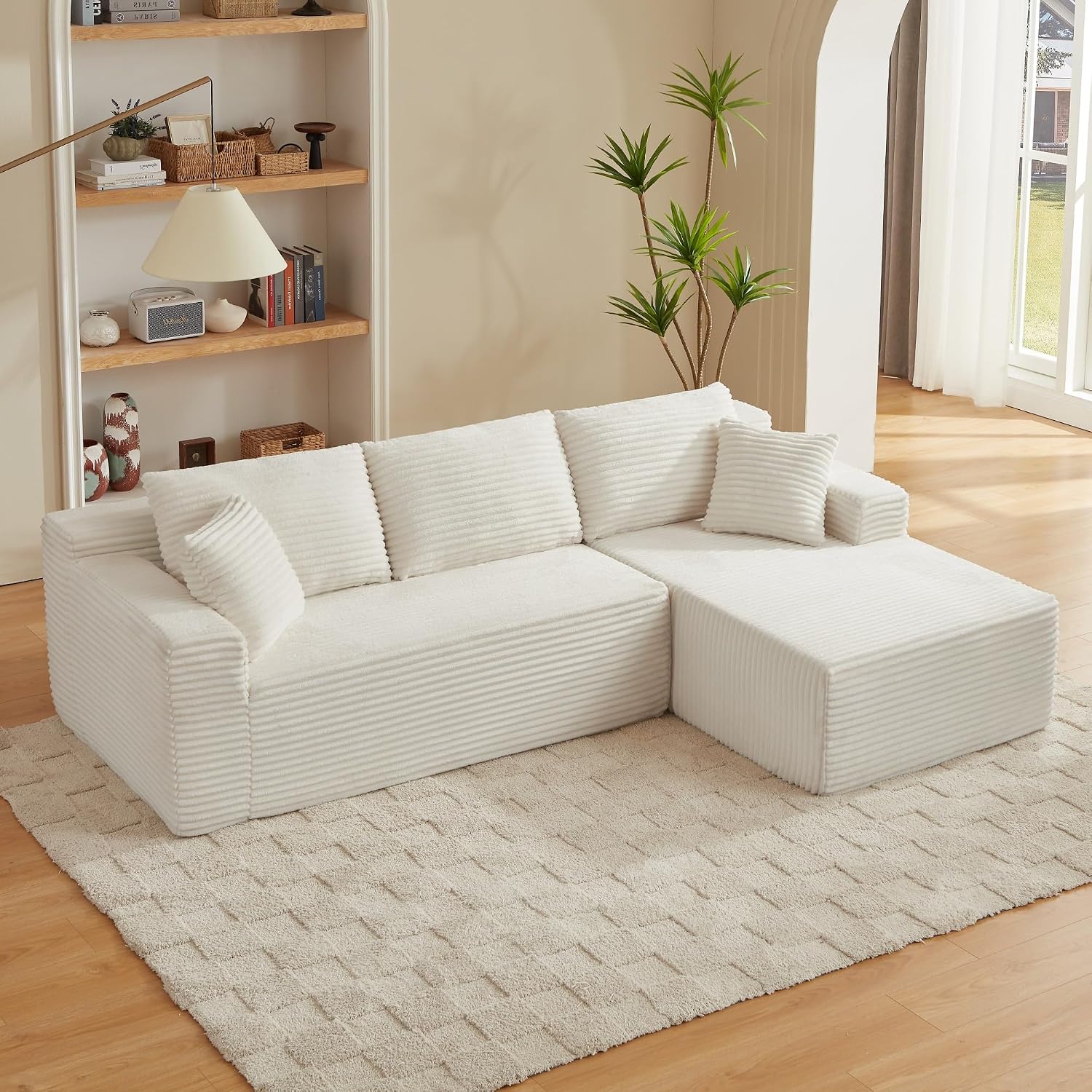 Canapé d'Angle Modulable 3 Places – Mémoire de Forme, Housse Lavable, Sans Montage | Blanc