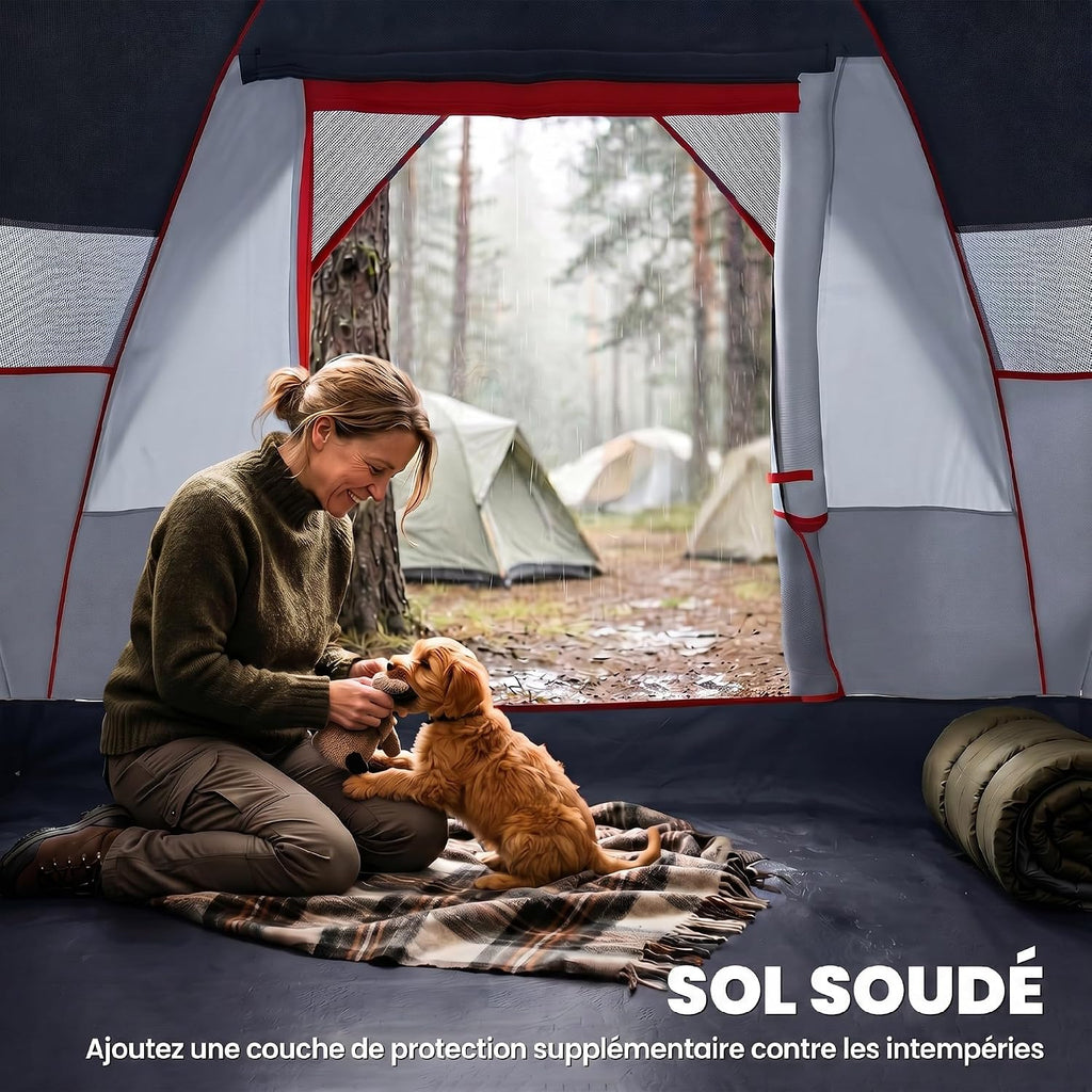 Outsunny Tente de Camping familiale 5-6 pers. - Tente Tunnel étanche légère ventilée Facile à Monter - Grande Porte + 3 fenêtres - dim. 4,55L x 2,2l x 1,8H m Fibre Verre Polyester Oxford