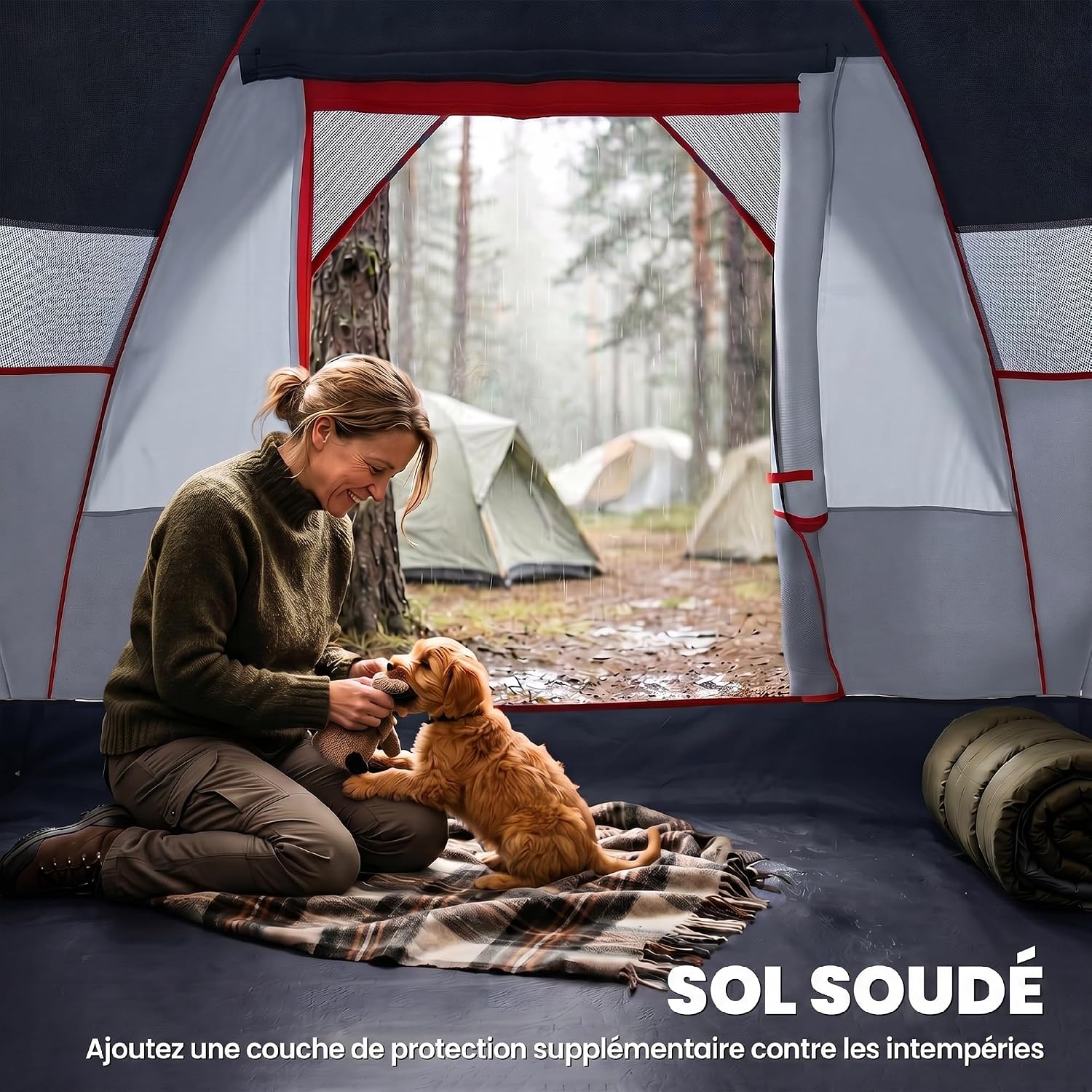 Outsunny Tente de Camping familiale 5-6 pers. - Tente Tunnel étanche légère ventilée Facile à Monter - Grande Porte + 3 fenêtres - dim. 4,55L x 2,2l x 1,8H m Fibre Verre Polyester Oxford