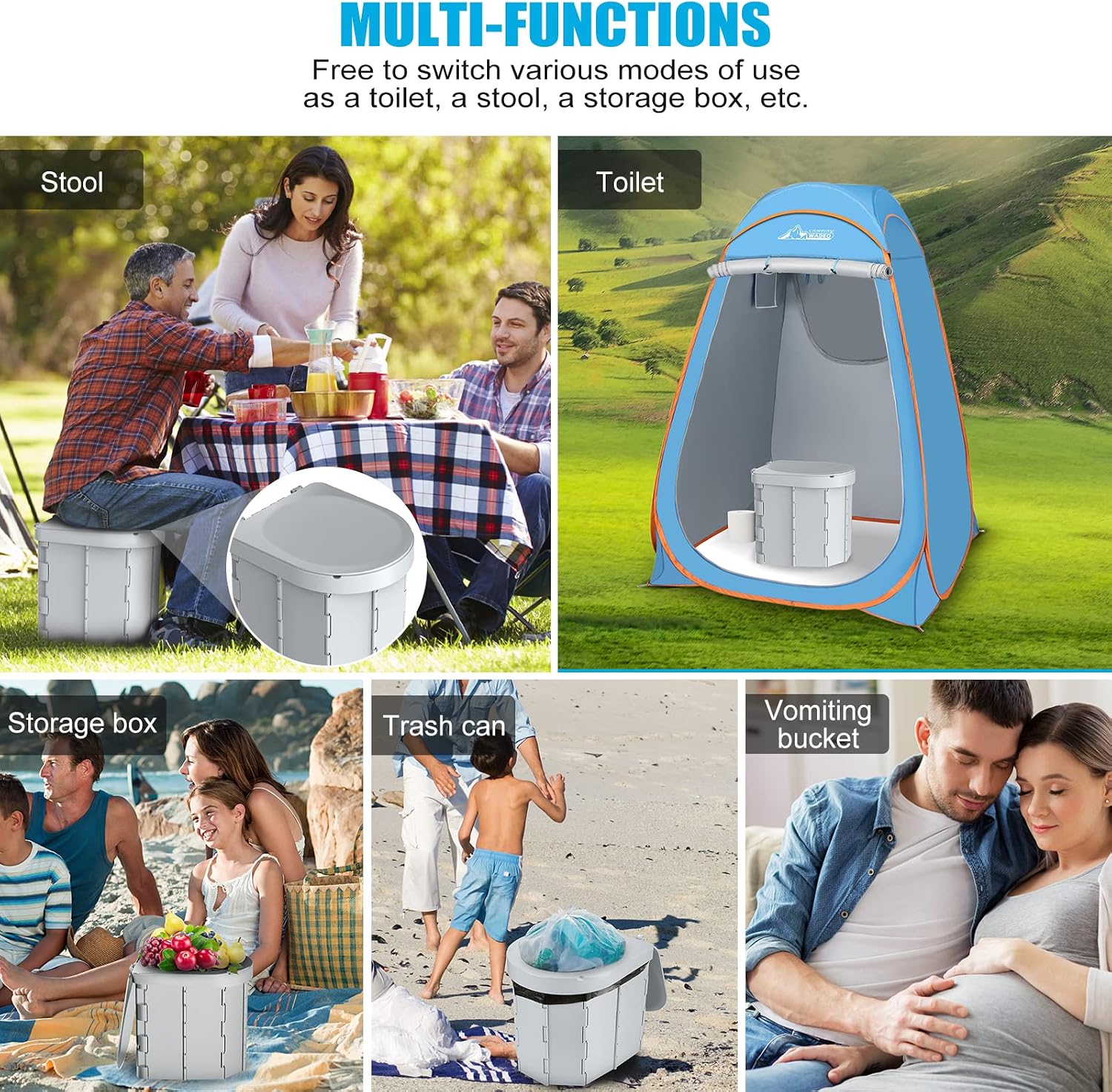Draagbaar Campingtoilet, voor mannen en vrouwen, hygiënische pot voor de auto, opvouwbaar autotoilet voor volwassenen, voor kamperen, wandelen of uitstapjes