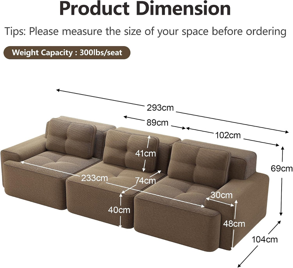 Canapé Modulable Cloud en Velours Côtelé – Assise Profonde, Convertible, Sans Montage
