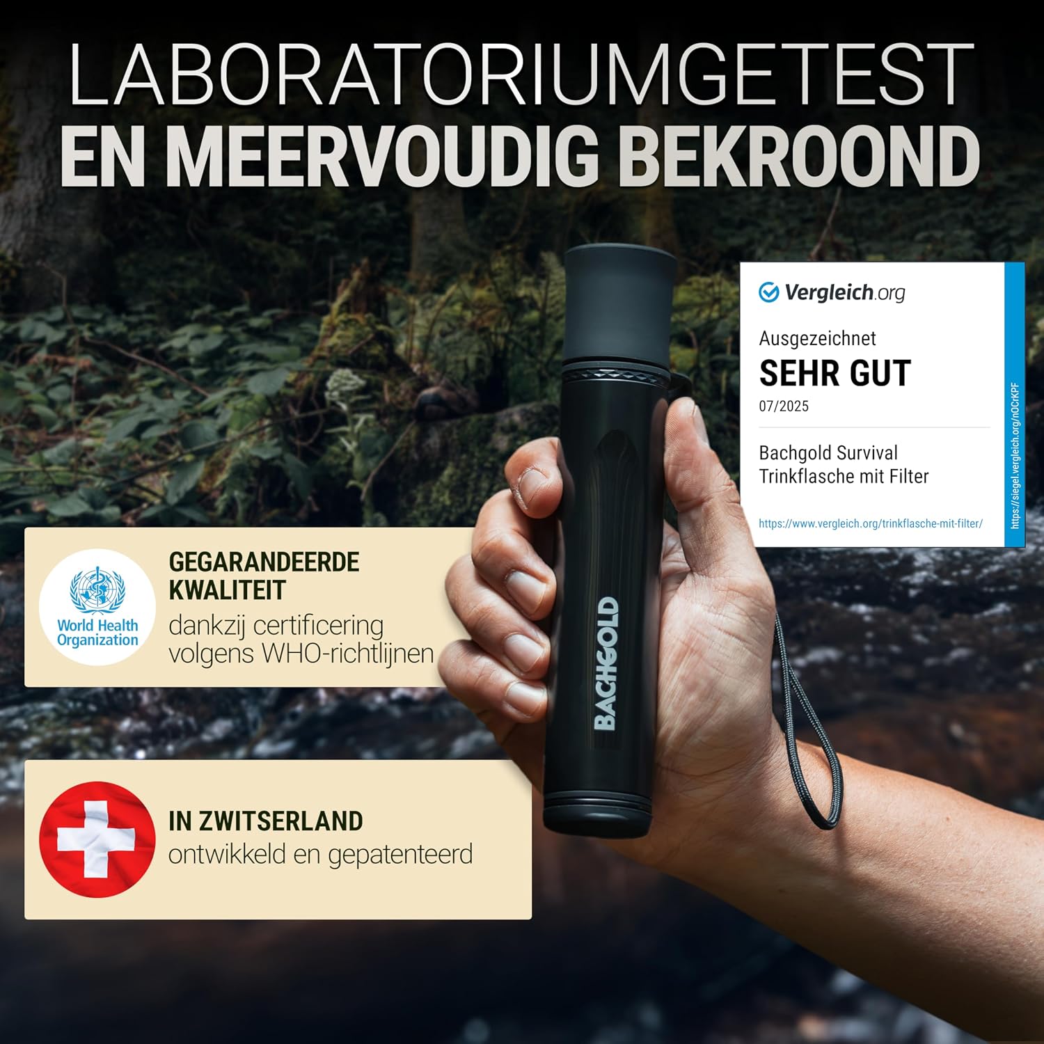 Straw Waterfilter Outdoor Survival – Ultralichte Prepper Apparatuur Levert tot 500 L vers drinkwater voor elke noodsituatie, incl. slang, duurzaam gebouwd, Zwart