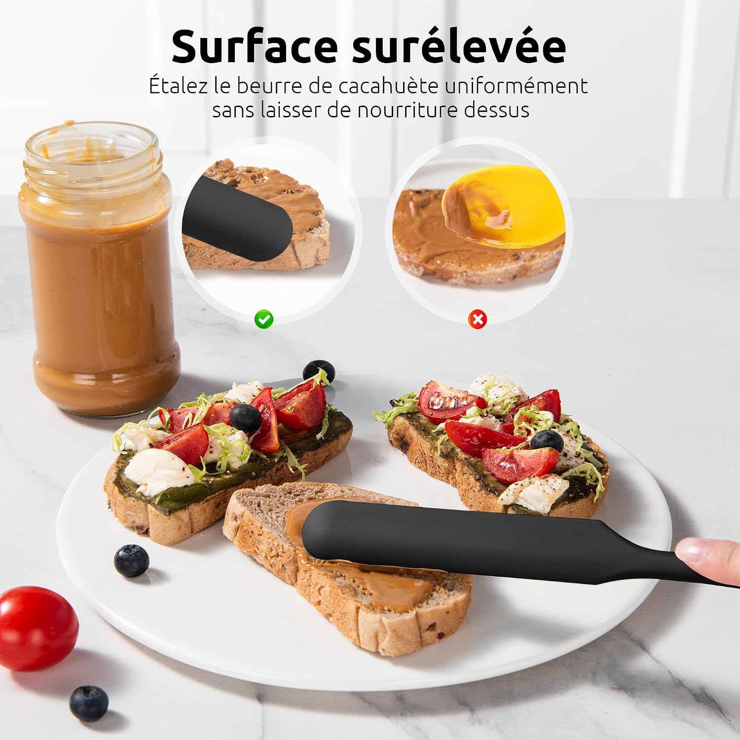Spatule Silicone U-Taste – Embout Cuillère, Cœur Acier Inox, Résistante 315°C, 24,5 cm, Noir