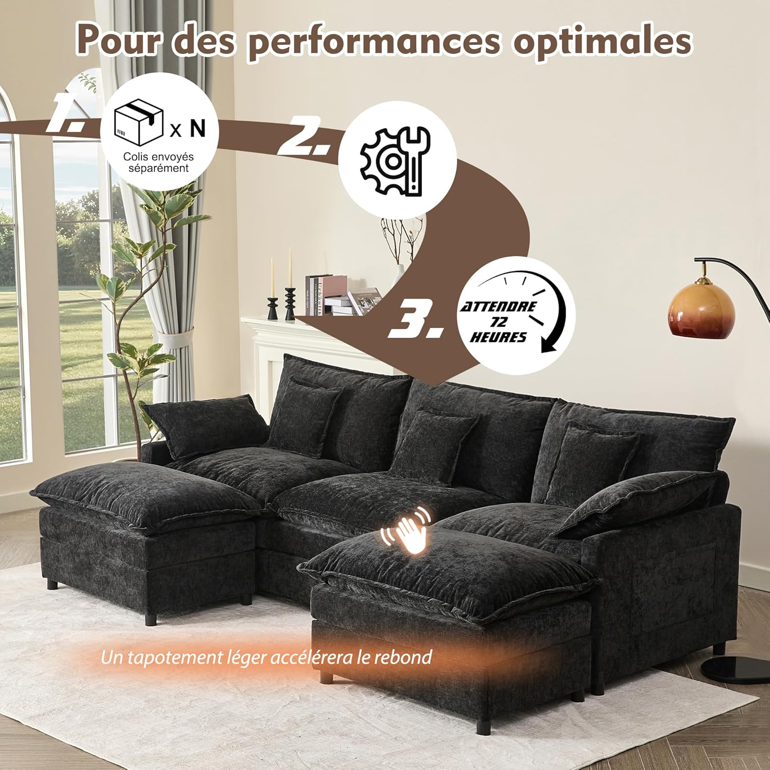Canapé Modulable Litbird 3 Places — Velours Côtelé, Rose Pâle, Convertible