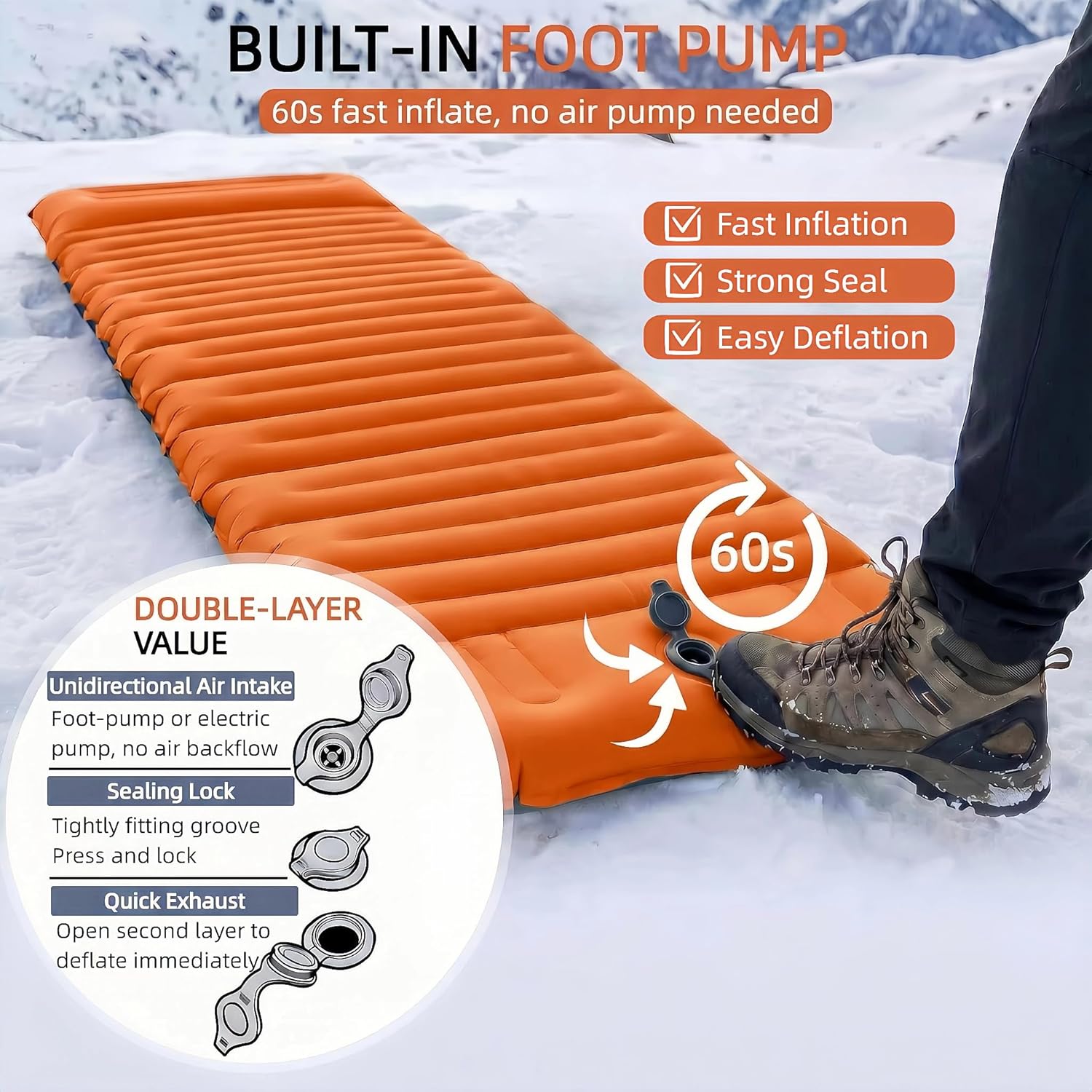 800 g ultralicht opblaasbaar campingmatras, compacte slaapmat met geïntegreerde voetpomp voor tent, wandelen, buiten