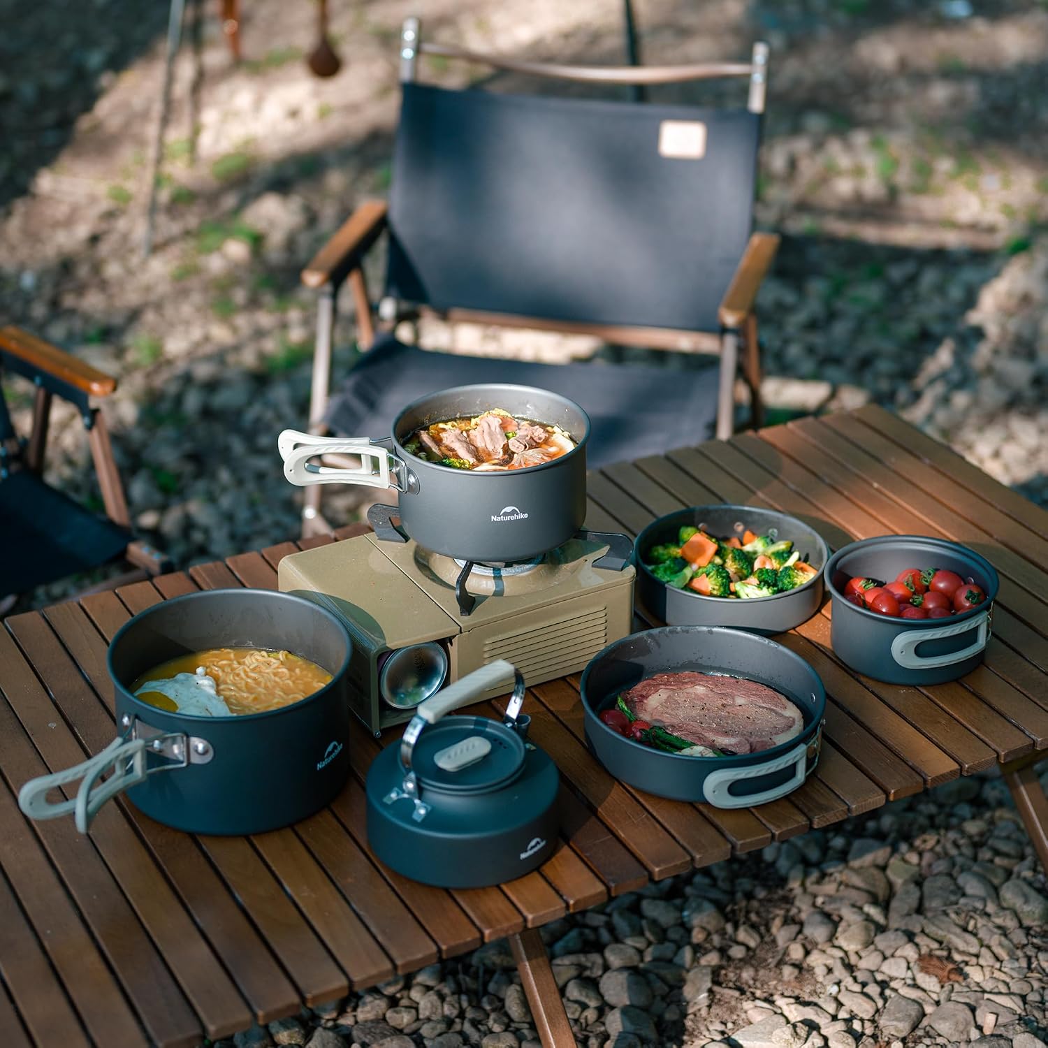Naturehike 2-4 & 4-7 personen campingkookgerei set voor rugzakuitrusting – draagbare campingkoker en rugzakfornuis compatibel – campingaccessoires
