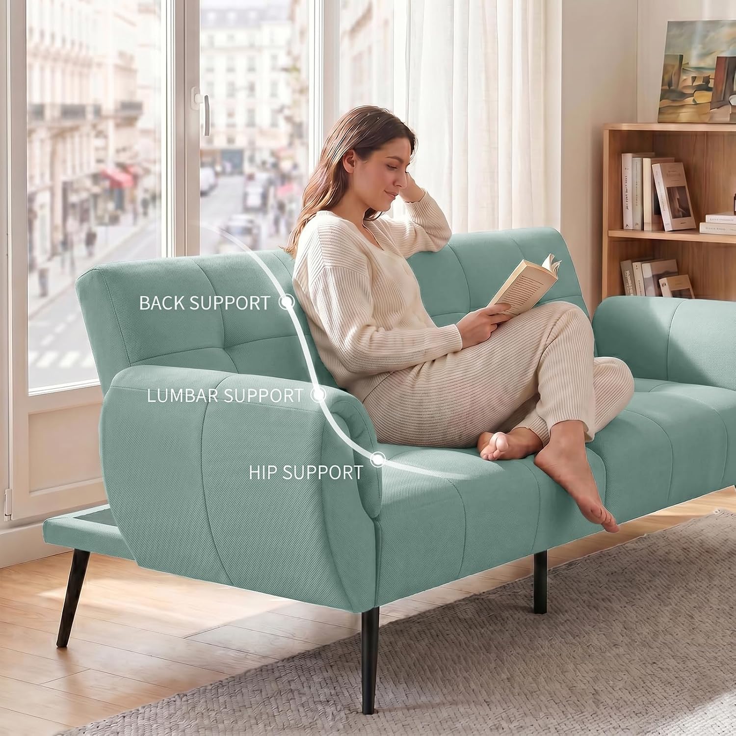 Canapé-lit convertible JIEXI – 3 places – Tissu gris – Dossier 3 positions – 170 cm