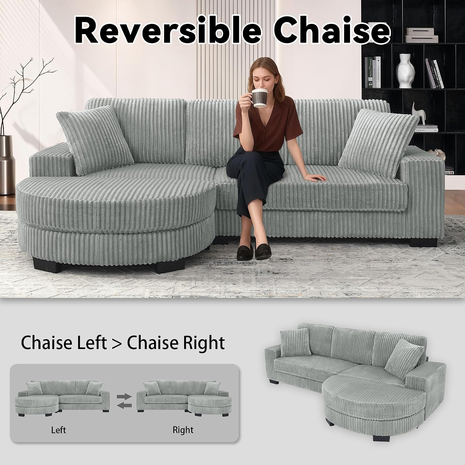 Canapé d'Angle Modulable 3 Places – Mémoire de Forme, Housse Lavable, Sans Montage | Blanc