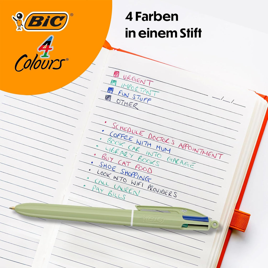 BIC 4 Mineral Colours – Ballpoint Pens Medium Tip (1 mm) – Assorted Body Colours, Pack of 5