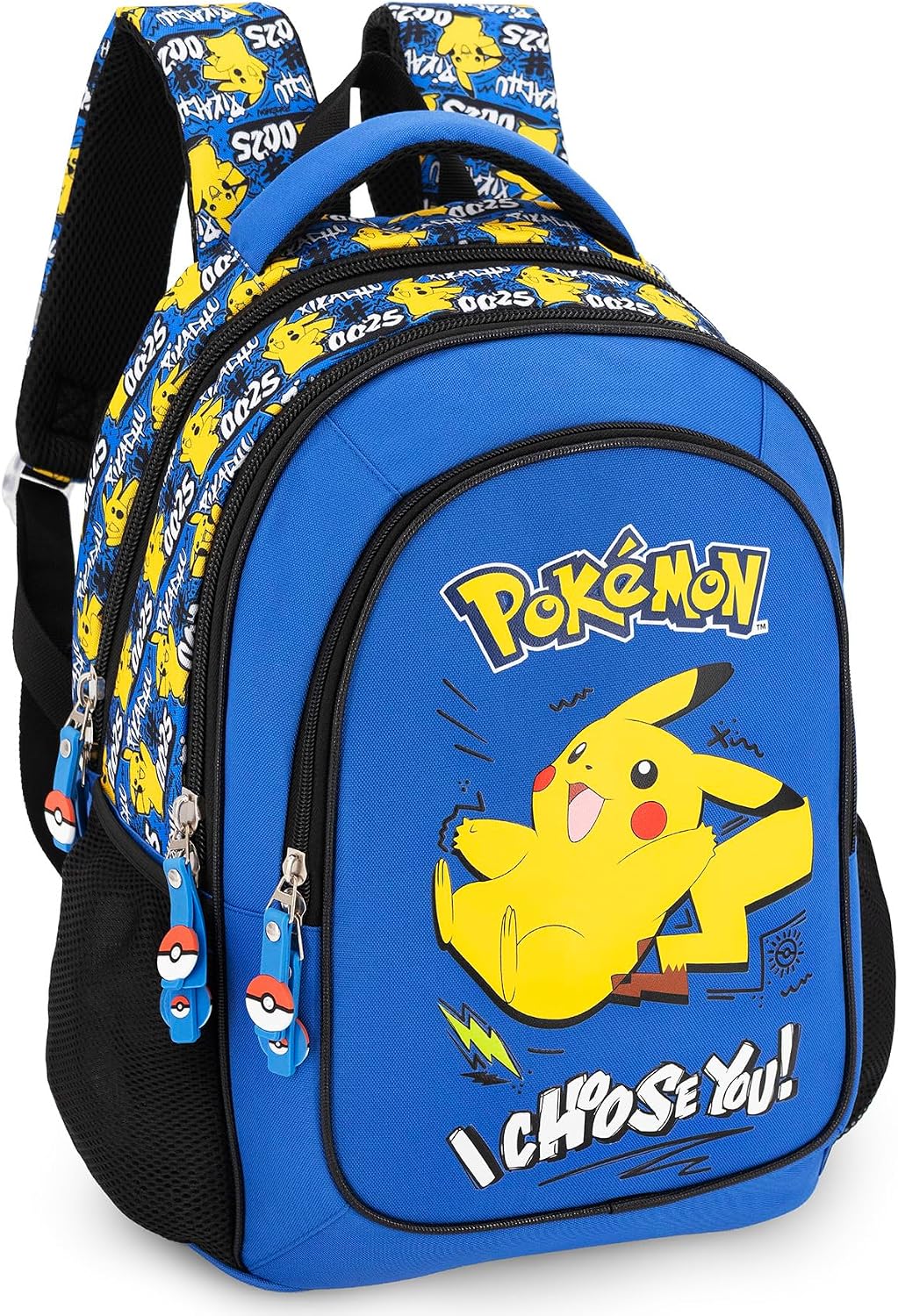 Clondo Elementary School Backpack for Kids, 43 x 33 x 15 cm, Multi-Pocket, Ergonomic Backrest, Padded Shoulder Straps, Bottle Holder Pockets, Large Capacity and Shiny Design, Pokemon Expressive