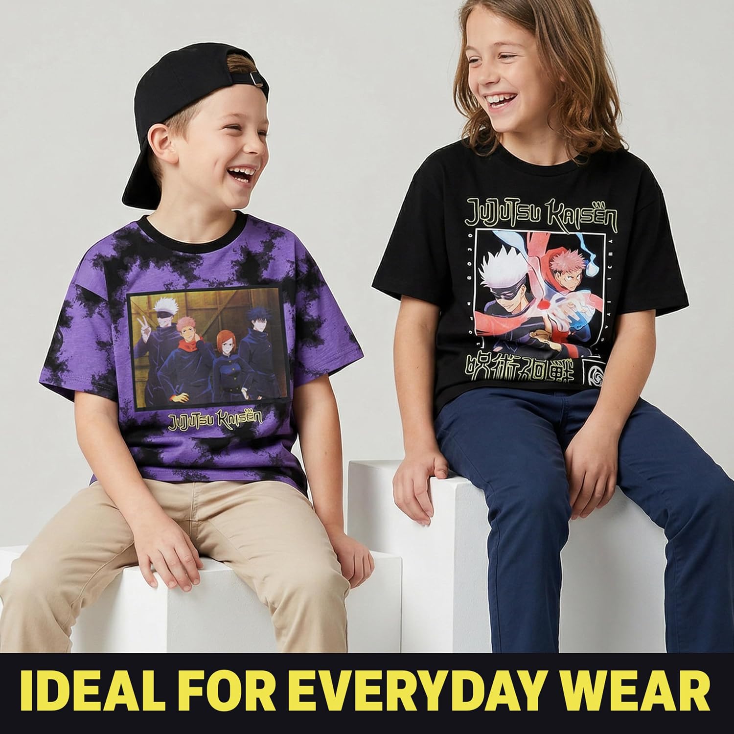 Jujutsu Kaisen | Spy x Family Manga Boys T-Shirts 7-16 Years, 2 Pack Round Neck Cotton Graphic Tees Anime Clothes Gift