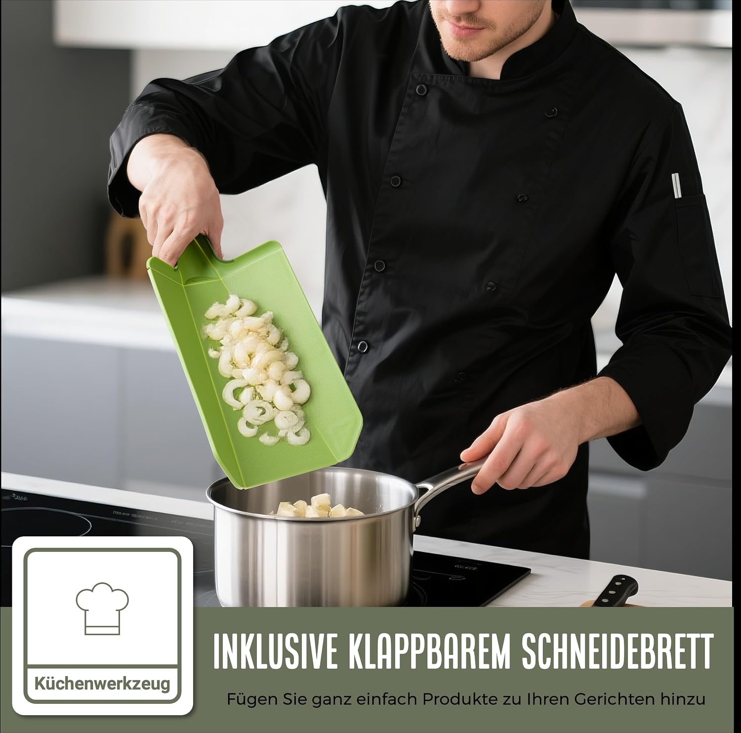 Set de Couteaux Coock 17 Pièces — Bloc, Planche Pliable, Inox Sans BPA