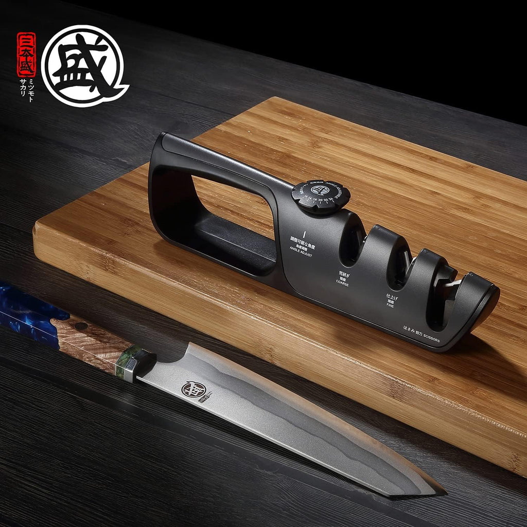 Aiguiseur Couteaux Japonais MITSUMOTO SAKARI – Angle Réglable 14°-24°, 3 Niveaux, Multifonction