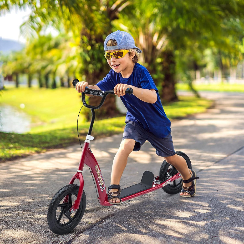 HOMCOM Scooter met banden, 30 cm, hoogte verstelbaar stuur, handgreep rem en standaard