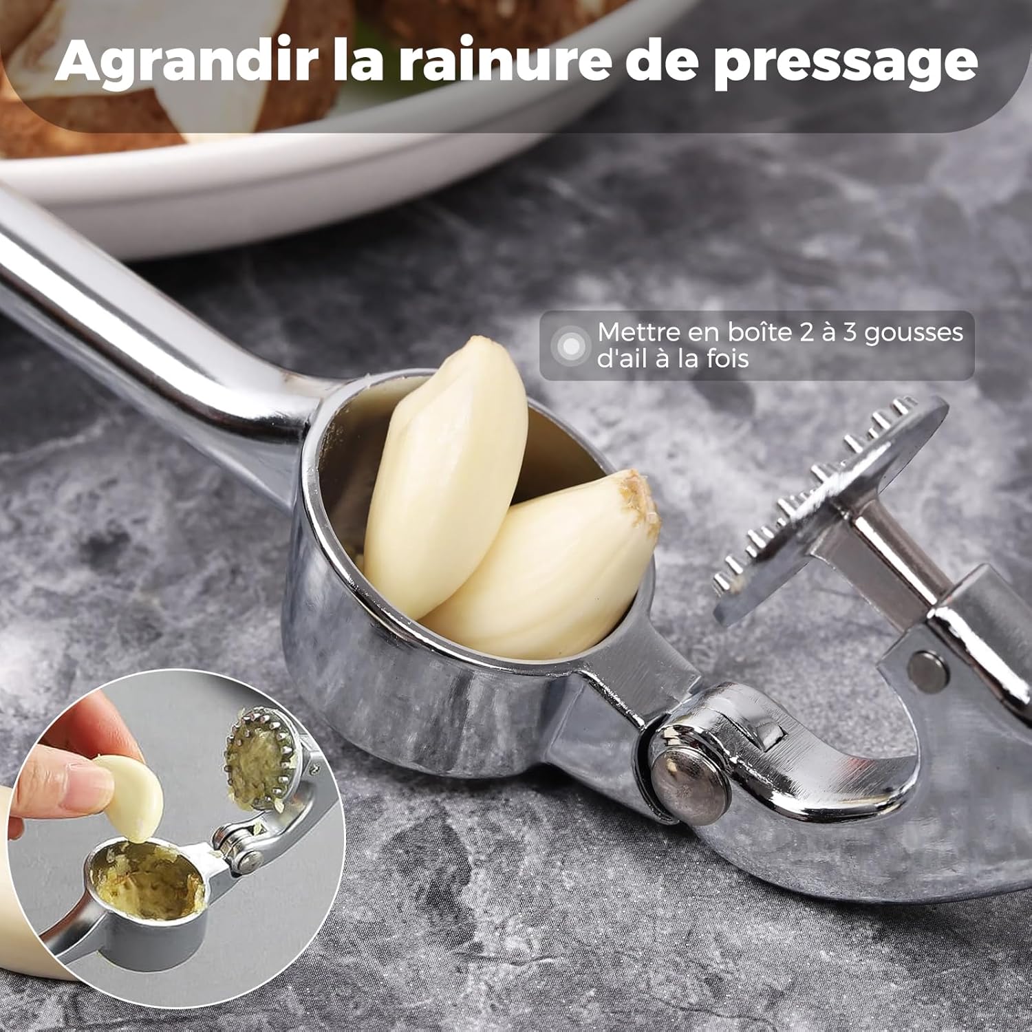 Presse-Ail Professionnel Inox KOOSREEL – Alliage de Zinc, Lave-Vaisselle, Argenté
