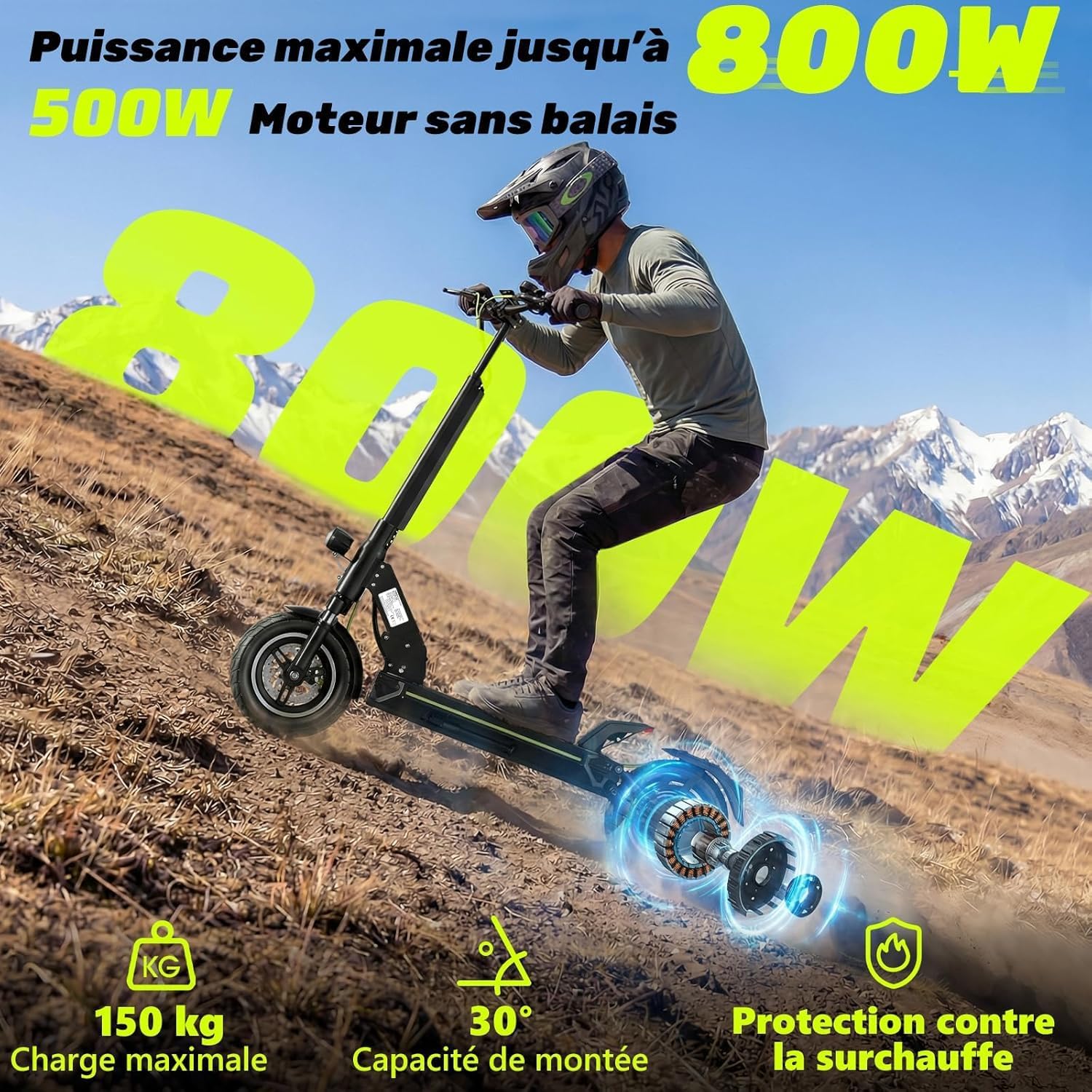 TODIMART D5 Elektrische step voor volwassenen, motor 500 W, nominaal, bereik 40 km, 3 snelheden, 25,4 cm luchtbanden, elektrische scooter, dubbele schijfremmen, maximale belasting 150 kg