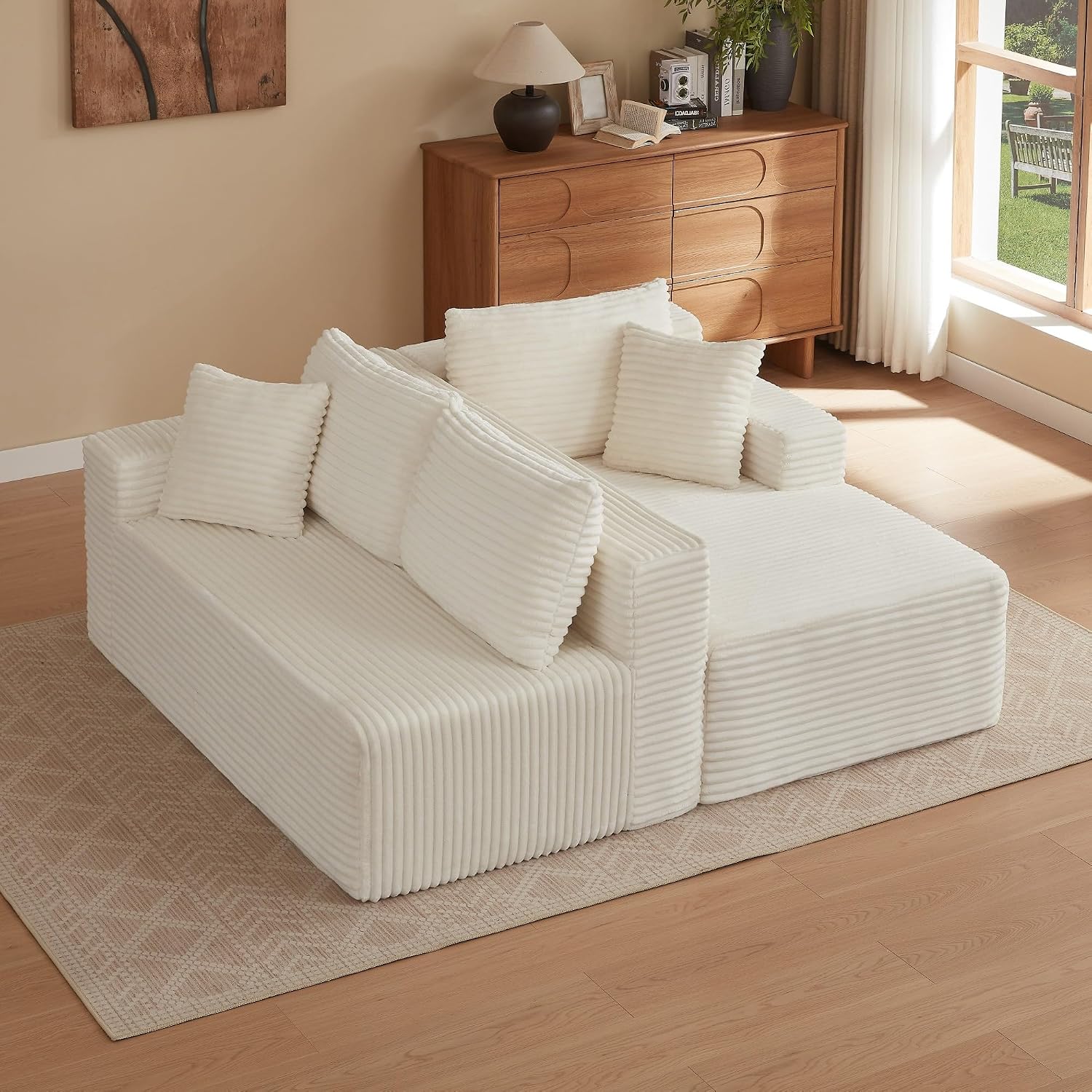 Canapé d'Angle Modulable 3 Places – Mémoire de Forme, Housse Lavable, Sans Montage | Blanc