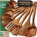Set d'Ustensiles de Cuisine en Bois de Teck 10 Pièces — Anti-rayures, Sans BPA