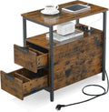Table de Chevet VASAGLE avec Multiprise – 2 Tiroirs, USB, Style Vintage, 35 x 61 cm