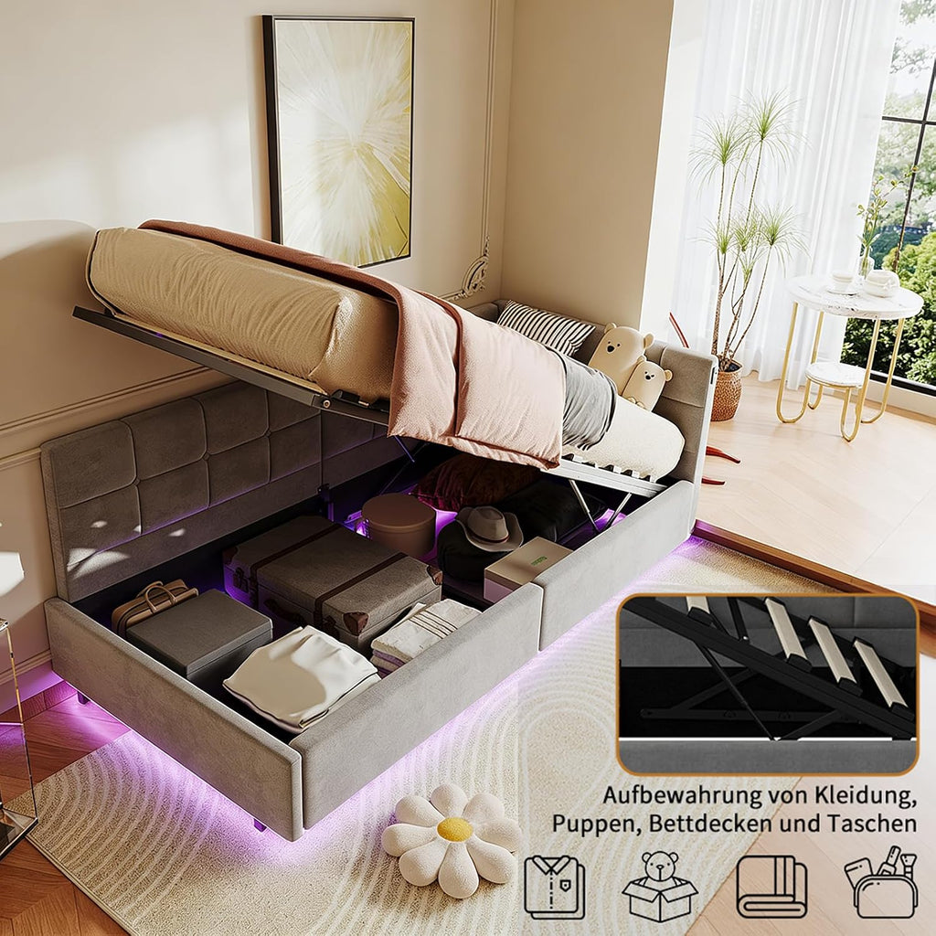 Canapé-Lit Convertible LKPOMI 2 Places — Velours Beige, Lit 180x200 cm