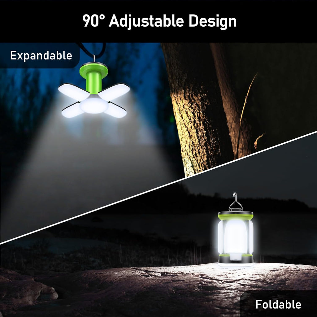 Blukar Campinglantaarn, oplaadbaar, 2000 lm, campinglamp, led, opvouwbaar, 7 verlichtingsmodi, 60 leds, superhelder, 10 uur batterijduur, draagbaar, voor vissen/stroomuitval, 2 stuks