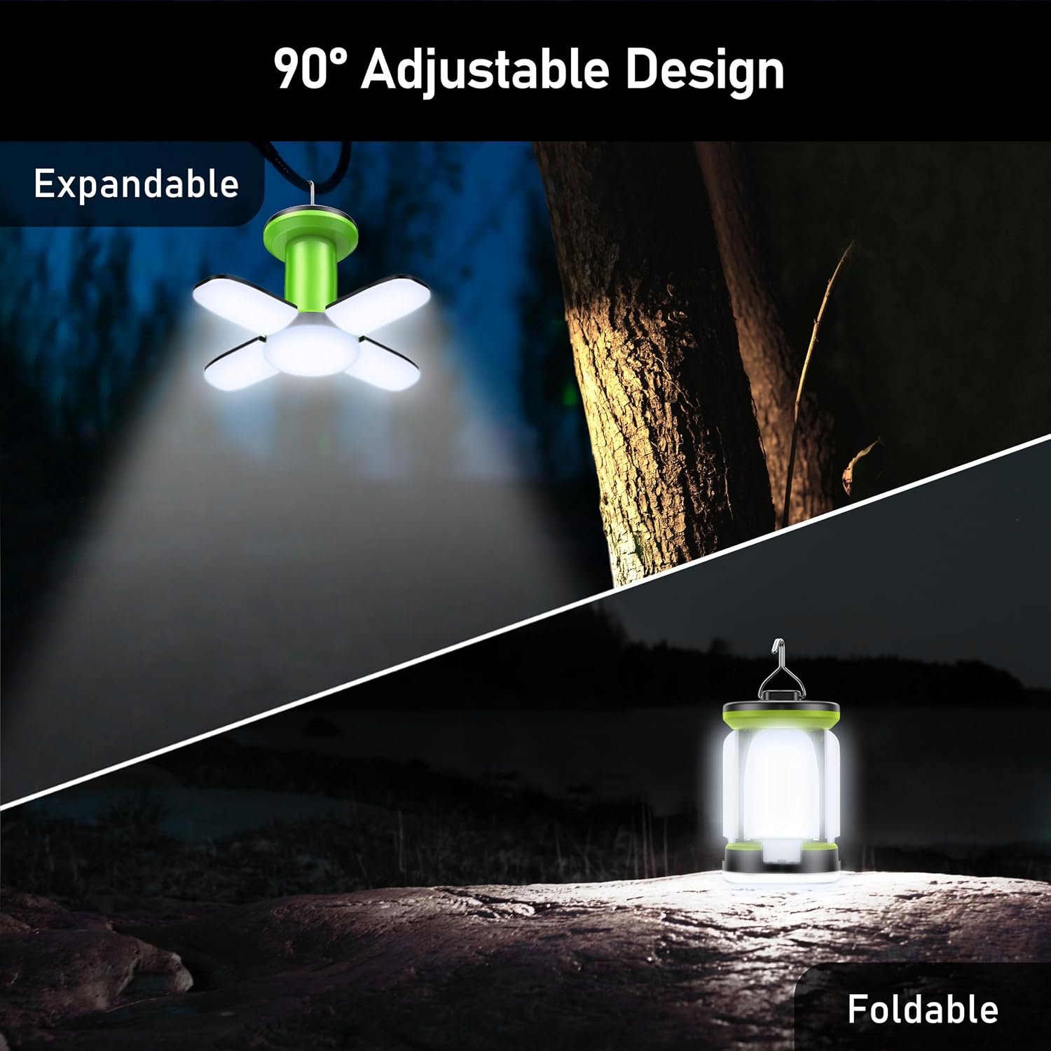 Blukar Campinglantaarn, oplaadbaar, 2000 lm, campinglamp, led, opvouwbaar, 7 verlichtingsmodi, 60 leds, superhelder, 10 uur batterijduur, draagbaar, voor vissen/stroomuitval, 2 stuks