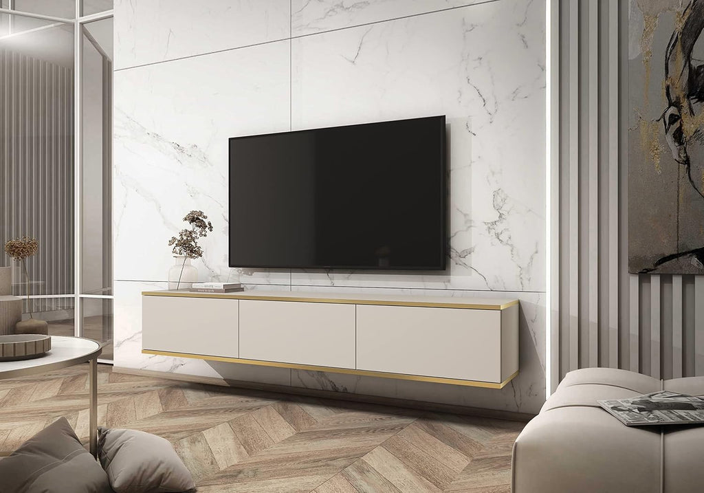Meuble TV Mural Design | Ouverture Push-to-Open | 175 x 30 x 32 cm
