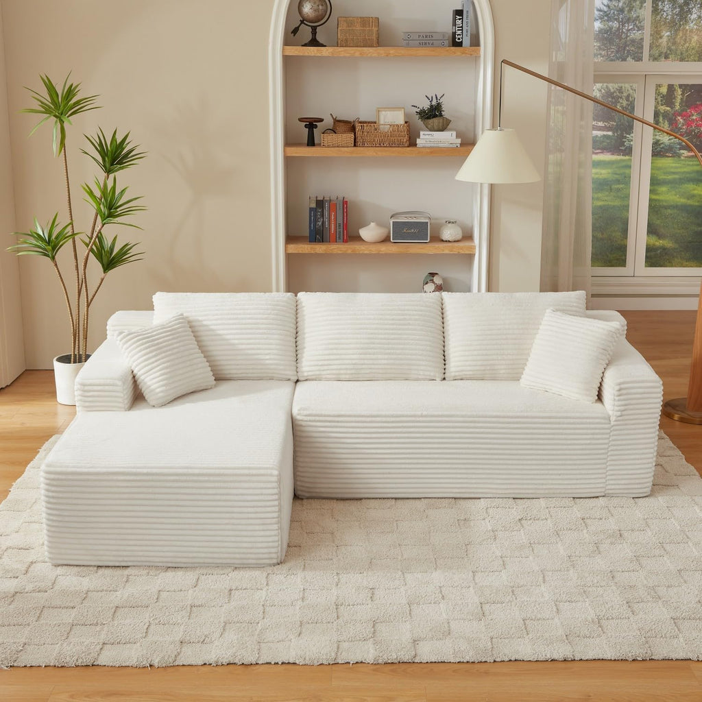 Canapé d'Angle Modulable 3 Places – Mémoire de Forme, Housse Lavable, Sans Montage | Blanc