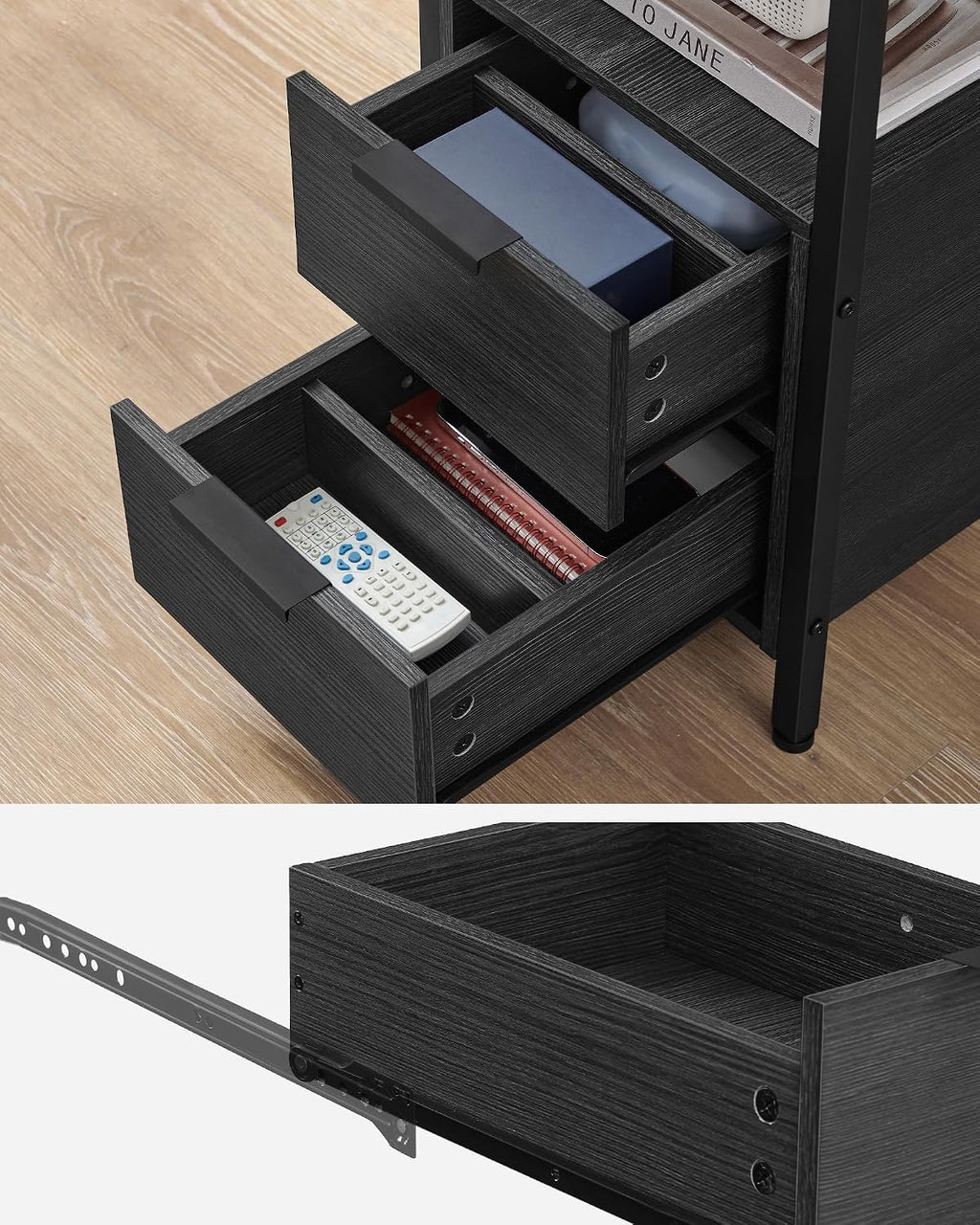 Table de Chevet VASAGLE avec Multiprise – 2 Tiroirs, USB, Style Vintage, 35 x 61 cm