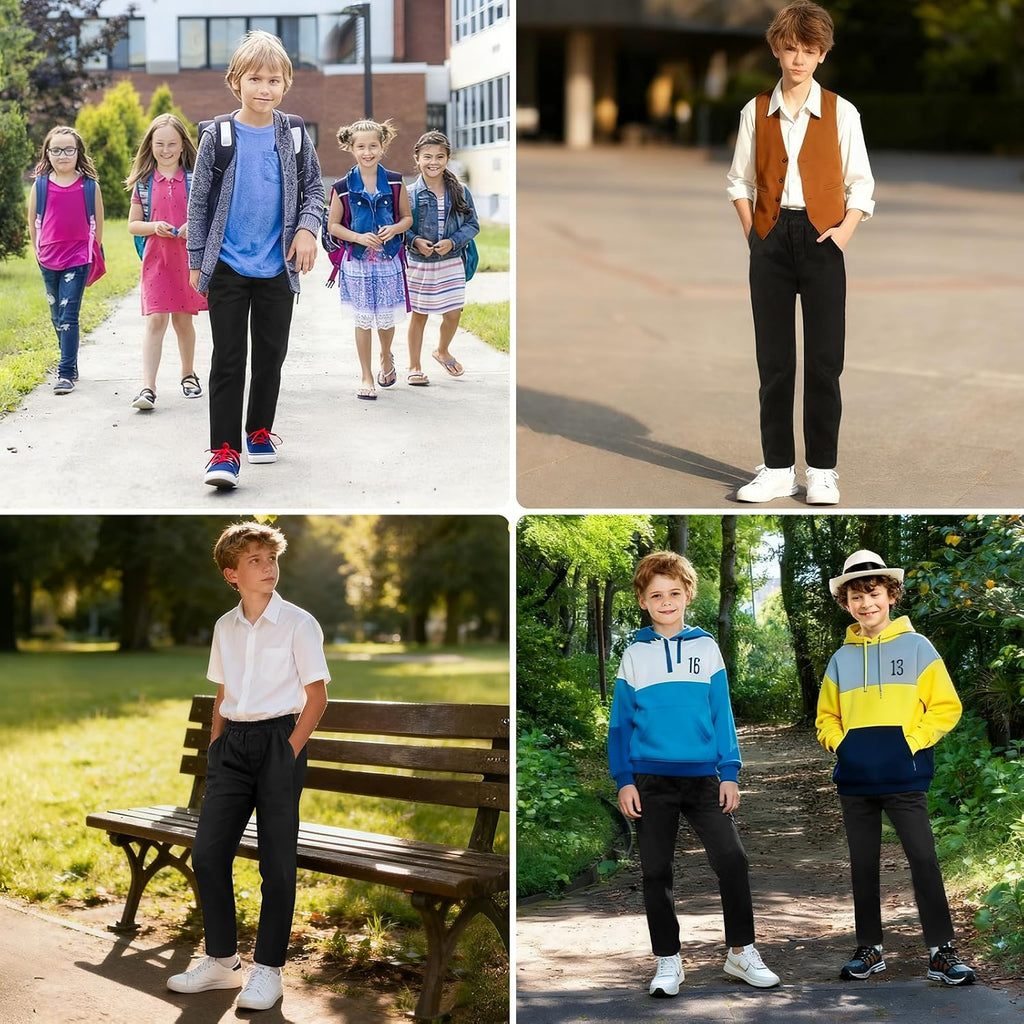 Boys School Trousers, Elastic Waist Jogging Trousers, Tracksuit Bottoms Suitable for Children from 6 to 11 Years, Black