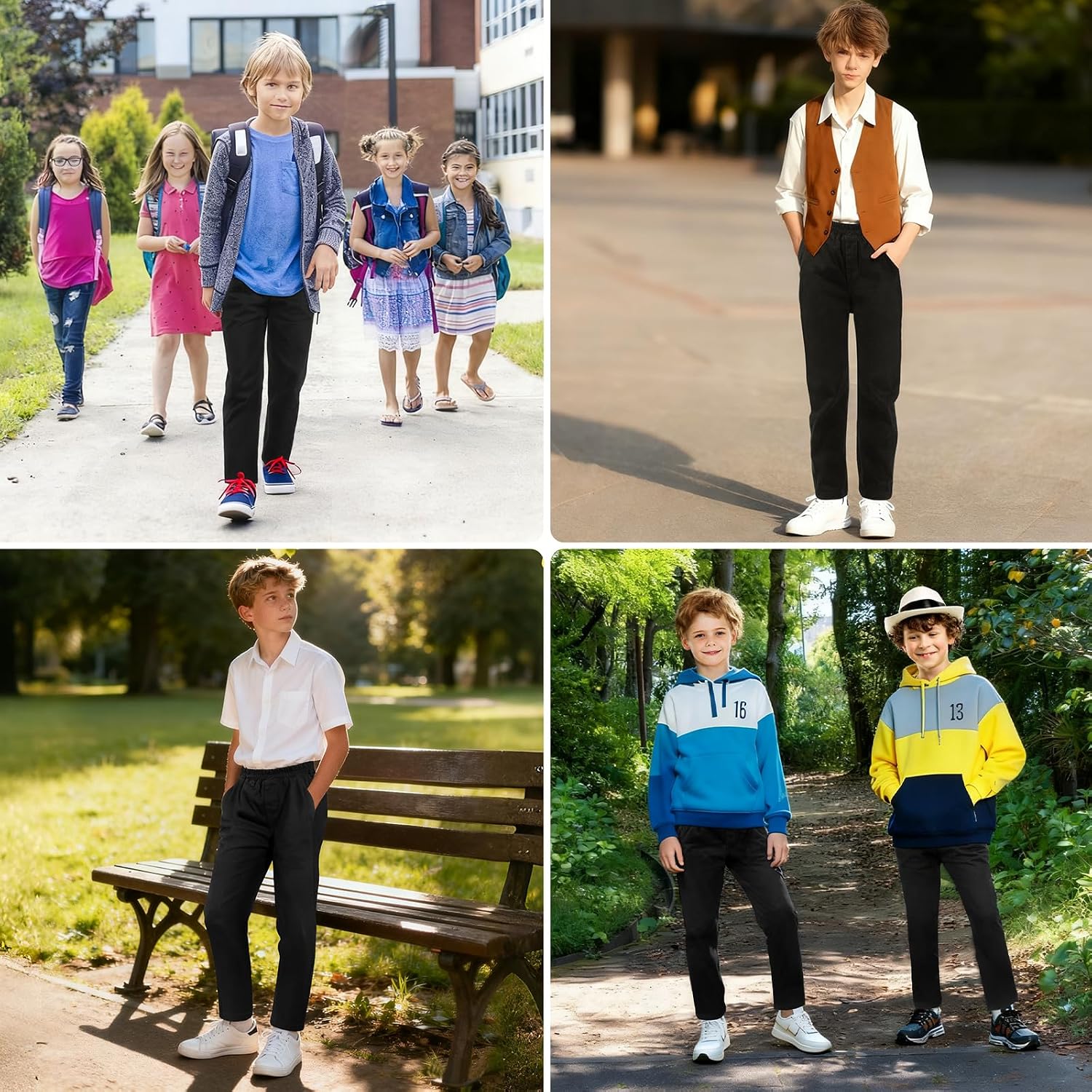 Boys School Trousers, Elastic Waist Jogging Trousers, Tracksuit Bottoms Suitable for Children from 6 to 11 Years, Black