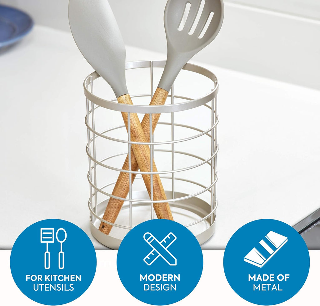 Porte-Ustensiles de Cuisine iDesign Austin – Métal Noir Mat, Design Grille Ouverte, 15 x 18 cm
