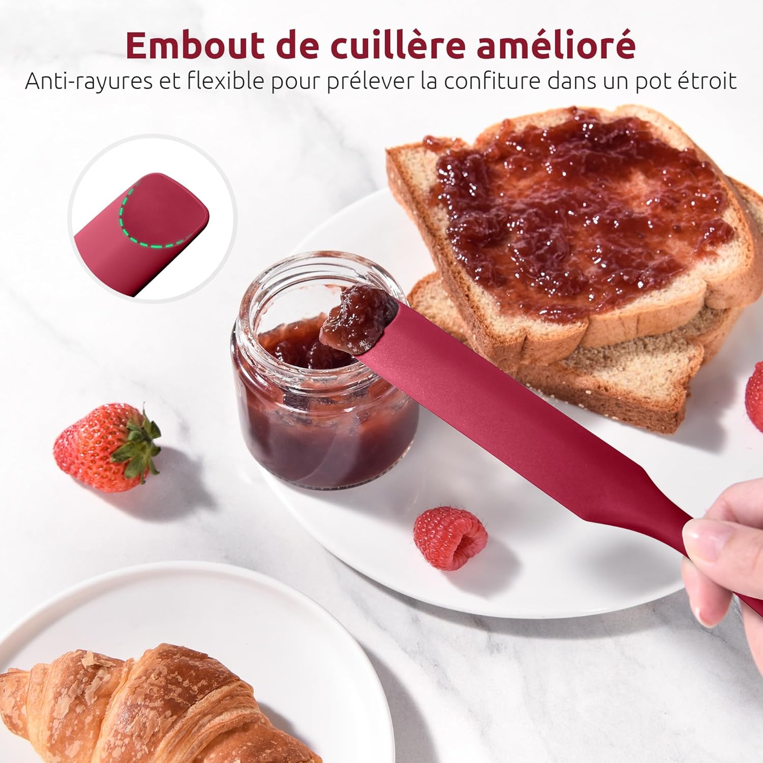 Spatule Silicone U-Taste – Embout Cuillère, Cœur Acier Inox, Résistante 315°C, 24,5 cm, Noir