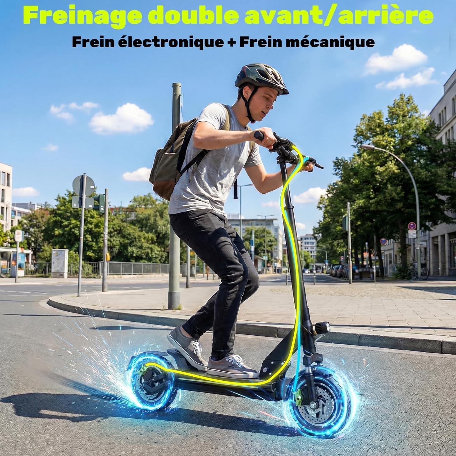 TODIMART D5 Elektrische step voor volwassenen, motor 500 W, nominaal, bereik 40 km, 3 snelheden, 25,4 cm luchtbanden, elektrische scooter, dubbele schijfremmen, maximale belasting 150 kg