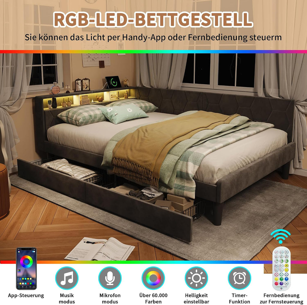 Canapé-Lit Convertible LKPOMI 2 Places — Velours Beige, Lit 180x200 cm