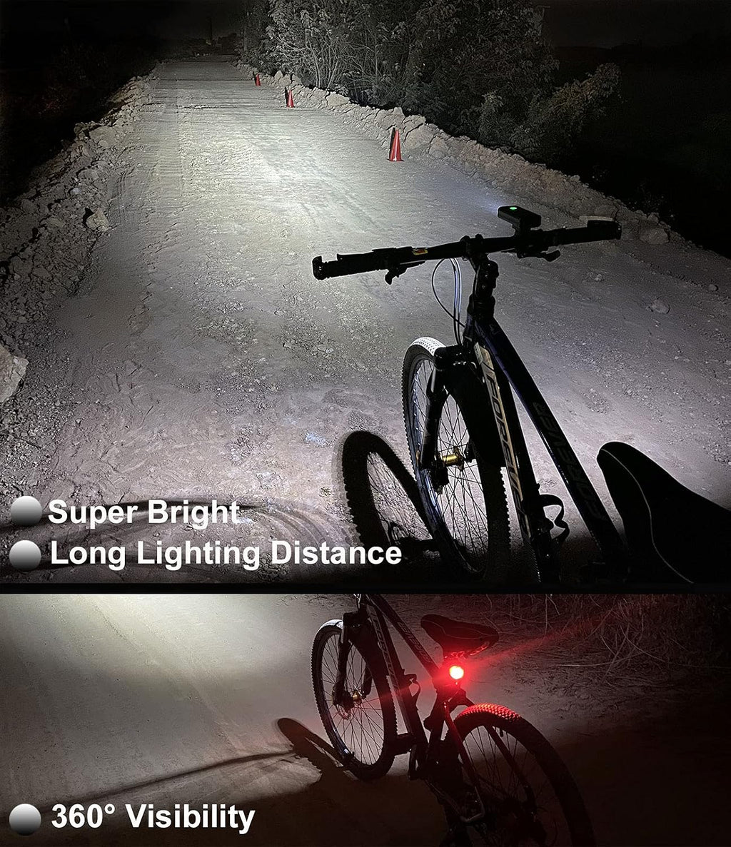 Bikil Fietslicht, 6400 mAh, oplaadbaar, USB C, fietsverlichting met led, krachtig, 2400 lumen, fietslicht voor en achter, waterdicht, fietslamp, voor mountainbike, hardlopen, fietser | Oplaadbare en IPX5 waterdichte led-fietsverlichting, ideaal voor stads