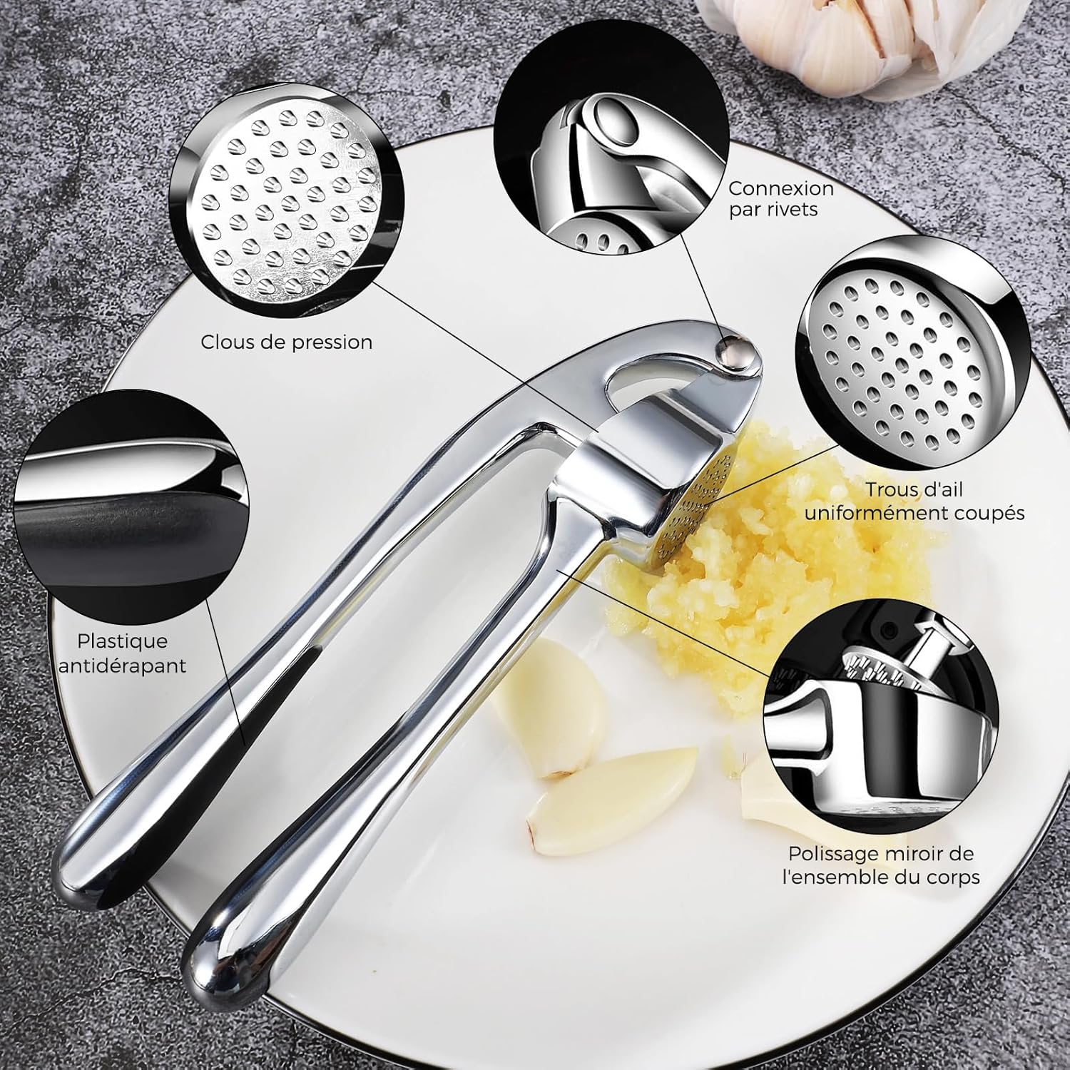 Presse-Ail Professionnel Inox KOOSREEL – Alliage de Zinc, Lave-Vaisselle, Argenté