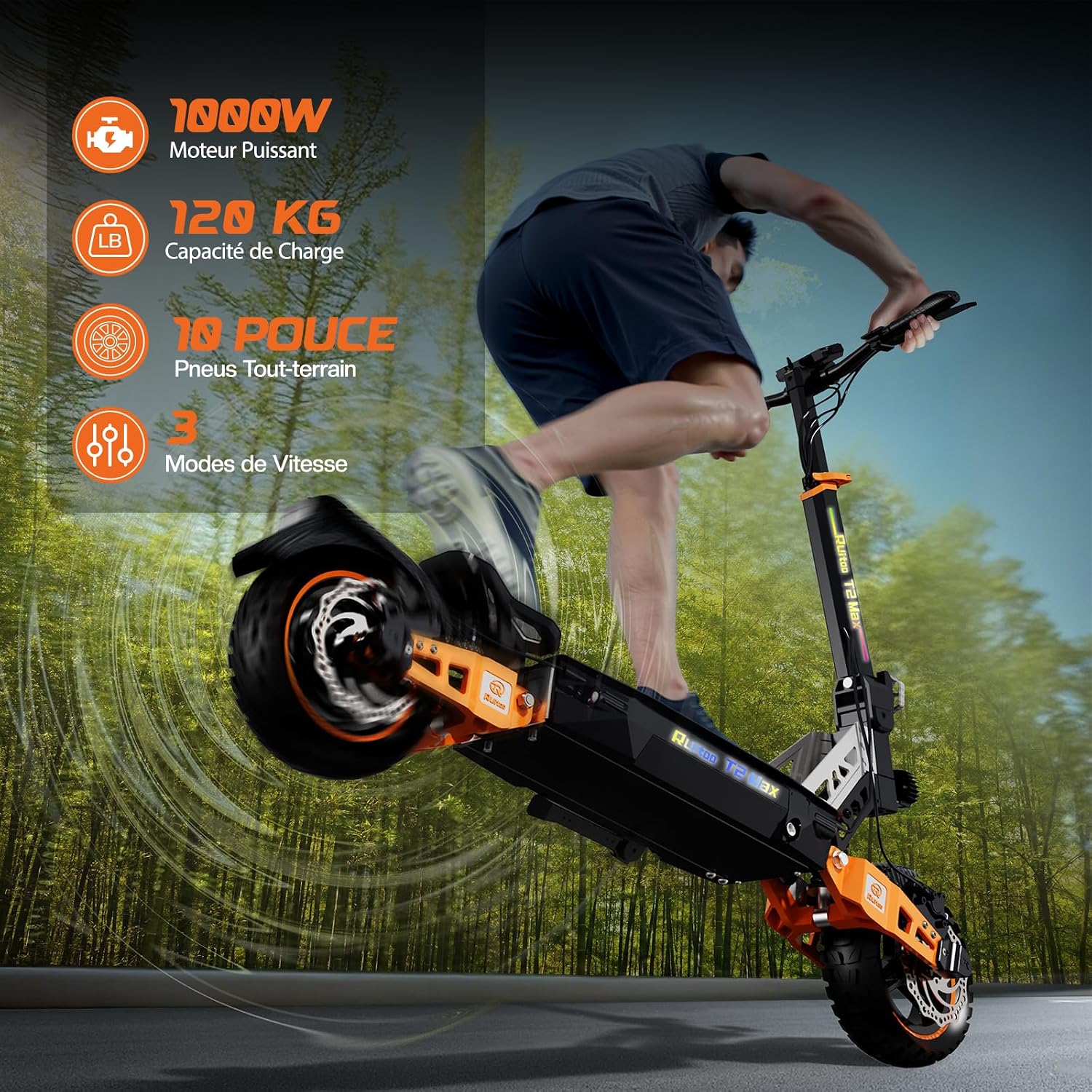 Elektrische step, RT6/T2 Max/ M5 Pro/T2 Master/T3 Max, motor 800 W/1000 W/1200 W/2400 W/3000 W, bereik 55/65/75/85 km, all-terrain banden, 3 snelheidsmodi, intelligent display