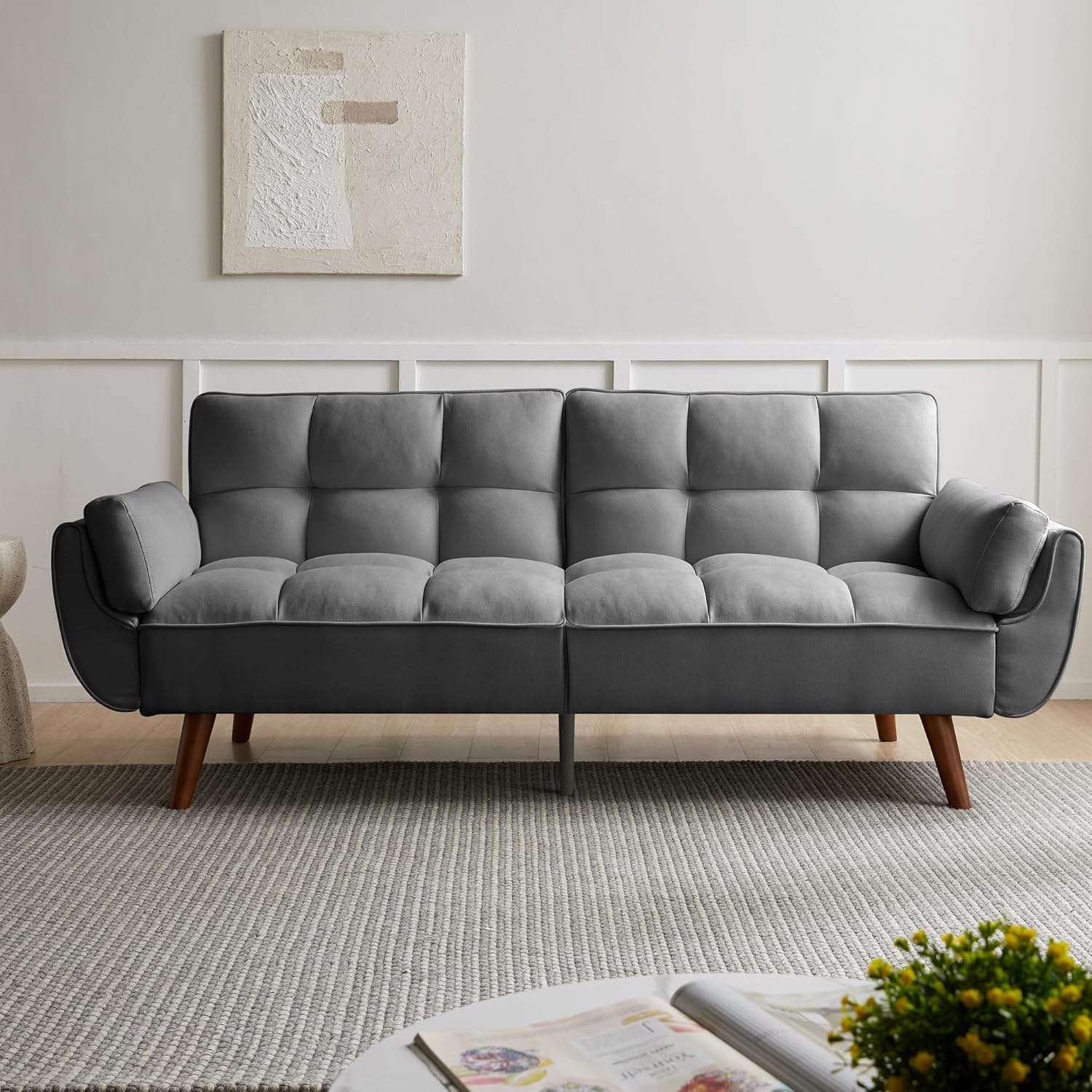 Canapé-lit convertible JIEXI – 3 places – Tissu gris – Dossier 3 positions – 170 cm