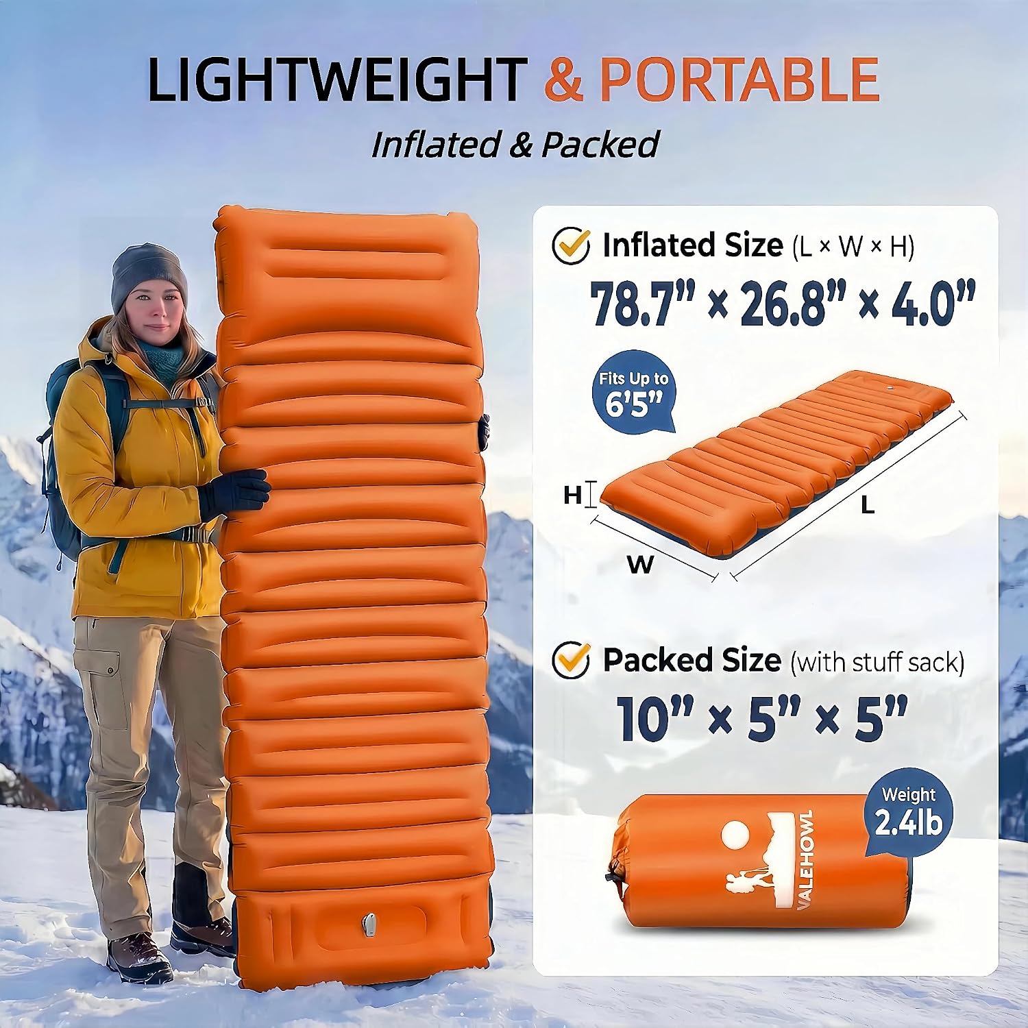800 g ultralicht opblaasbaar campingmatras, compacte slaapmat met geïntegreerde voetpomp voor tent, wandelen, buiten