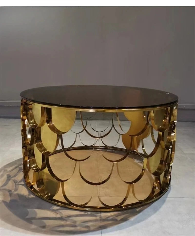 American Stainless Steel Coffee Tables Living Room Sofa Side Table Fish Scale Glossy Decoration Round Table for Home Furniture