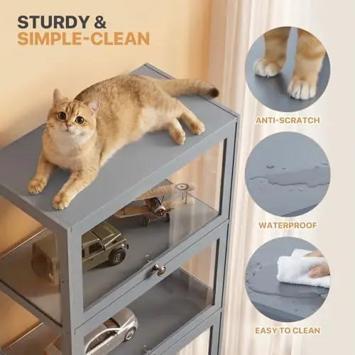 Display Cabinet, 5-Tier Display Case with Acrylic Doors, Large Curio Cabinet for Collectibles, Clear Showcase for