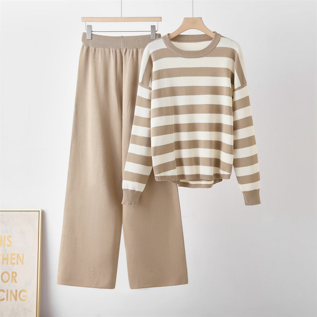 Ensemble Deux Pièces Rayé — Top & Pantalon Loose Femme