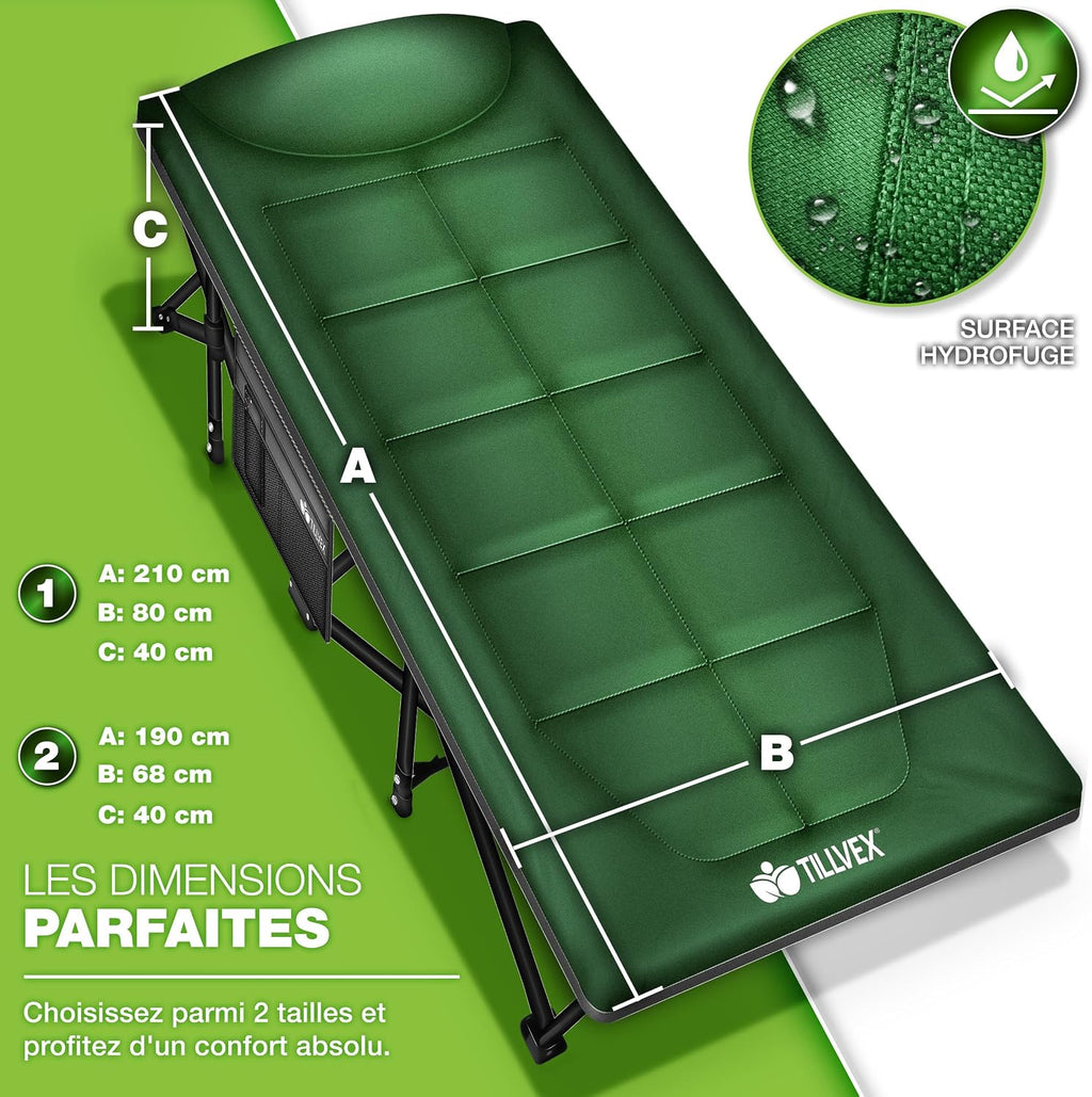 tillvex® Opvouwbaar campingbed met draagtas tot 200 kg, extra grote campingstoel, campingbed voor binnen en buiten, opvouwbaar logeerbed voor tuin, camping, vissen,