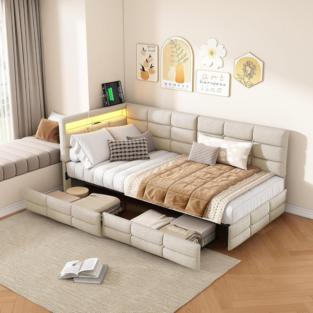 Lit Coffre 90x200 cm – Tête de Lit Rangement, Éclairage LED 16 Couleurs & Ports USB/USB-C